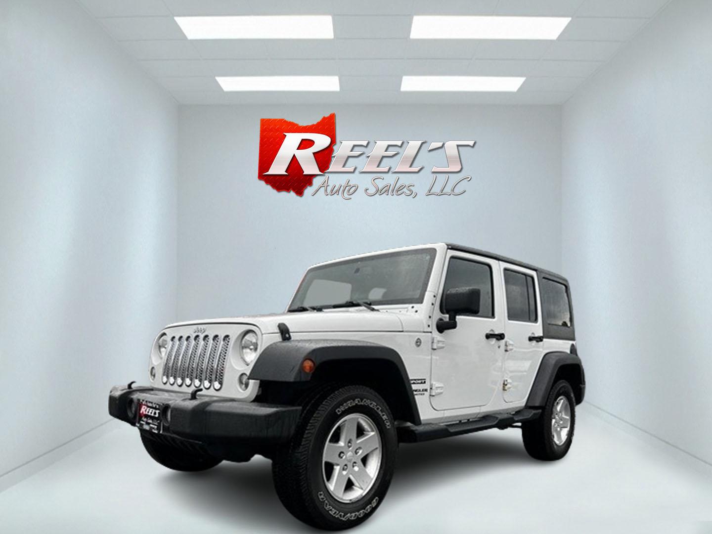 2014 White /Black Jeep Wrangler Unlimited Sport 4WD (1C4BJWDG3EL) with an 3.6L V6 DOHC 24V engine, 5 Speed Auto transmission, located at 547 E. Main St., Orwell, OH, 44076, (440) 437-5893, 41.535435, -80.847855 - Photo#0