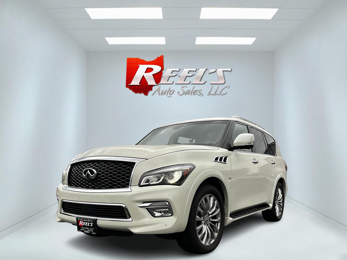 2017 White /Tan Infiniti QX80 Base 4WD (JN8AZ2NE3H9) with an 5.6L V8 DOHC 32V engine, 7A transmission, located at 11115 Chardon Rd. , Chardon, OH, 44024, (440) 214-9705, 41.580246, -81.241943 - Photo#0