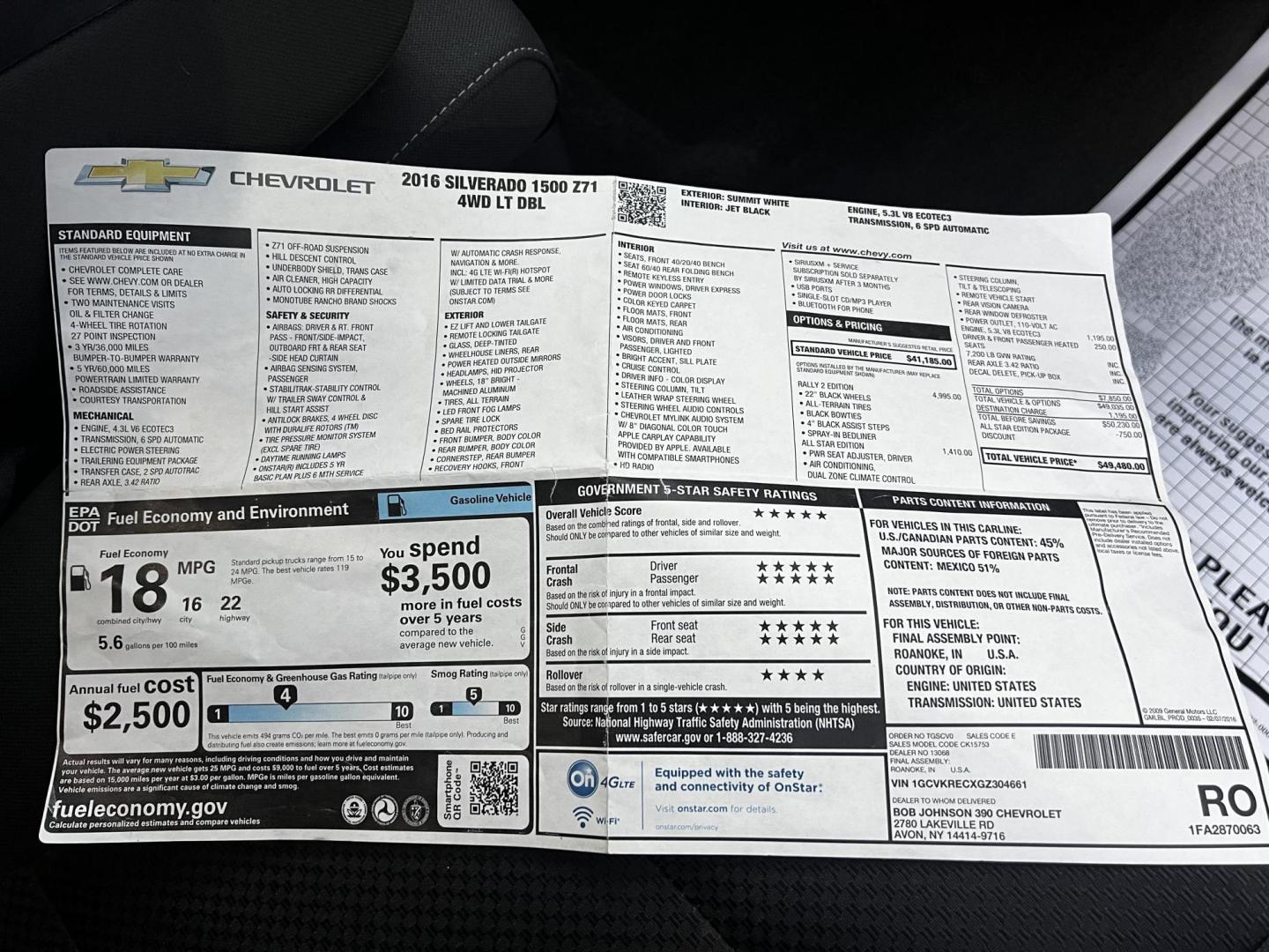 2016 White /Black Chevrolet Silverado 1500 LT Z71 Double Cab 4WD (1GCVKRECXGZ) with an 5.3L V8 OHV 16V engine, 6 Speed Auto transmission, located at 11115 Chardon Rd. , Chardon, OH, 44024, (440) 214-9705, 41.580246, -81.241943 - This 2016 Chevrolet Silverado LT Z71 Double Cab 4WD is a robust and versatile pickup truck, powered by a 5.3-liter Vortec V8 engine paired with a 6-speed automatic transmission, providing reliable performance and a towing capacity of 9,200 pounds. This model is well-equipped with modern amenities su - Photo#44