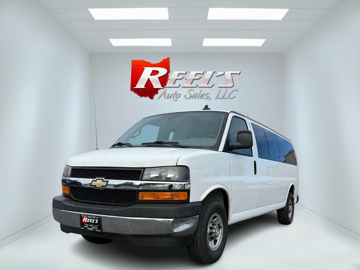 2017 White /Gray Chevrolet Express LT 3500 Extended (1GAZGPFG0H1) with an 6.0L V8 OHV 16V FFV engine, 6A transmission, located at 547 E. Main St., Orwell, OH, 44076, (440) 437-5893, 41.535435, -80.847855 - This 2017 Chevrolet Express LT 3500 Extended is a versatile full-size van designed for both passenger transport and heavy-duty utility needs. Equipped with a powerful 6.0 Vortec V8 engine and a 6-speed automatic transmission, it delivers robust performance, making it suitable for various demanding a - Photo#0