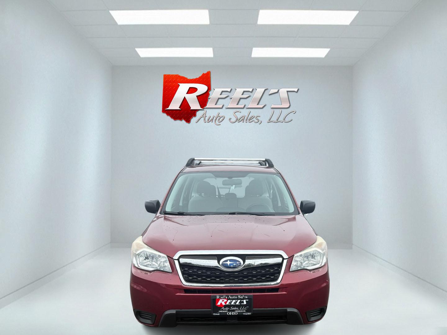 2014 Red /Gray Subaru Forester 2.5i (JF2SJAAC6EH) with an 2.5L H4 DOHC 16V engine, Automatic transmission, located at 11115 Chardon Rd. , Chardon, OH, 44024, (440) 214-9705, 41.580246, -81.241943 - Photo#1