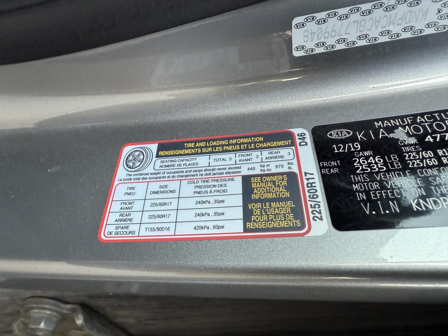 2020 Gray /Black Kia Sportage LX AWD (KNDPMCAC8L7) with an 2.4L I4 DOHC 16V engine, 6A transmission, located at 11115 Chardon Rd. , Chardon, OH, 44024, (440) 214-9705, 41.580246, -81.241943 - Photo#14