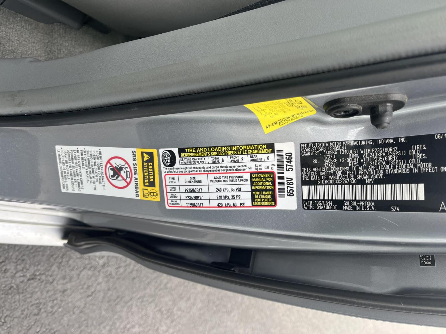 2012 Silver /Gray Toyota Sienna XLE FWD 8-Passsenger V6 (5TDYK3DCXCS) with an 3.5L V6 EFI DOHC 24V engine, 5-Speed Automatic transmission, located at 547 E. Main St., Orwell, OH, 44076, (440) 437-5893, 41.535435, -80.847855 - This One Owner 2012 Toyota Sienna is a reliable and luxurious family hauler. Powered by Toyota's incredible 3.5 V6 engine and 6 speed automatic transmission you'll never be longing for power while passing while achieving a respectable 25 MPG highway. On the inside you will find a leather interior, t - Photo#23