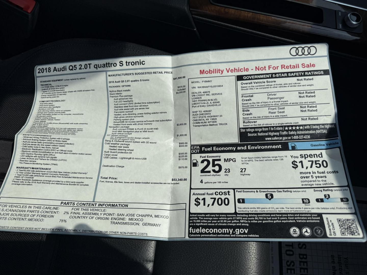 2018 Black /Black Audi Q5 2.0T Premium Plus quattro (WA1BNAFY0J2) with an 2.0L I4 DOHC 16V TURBO engine, 7A transmission, located at 547 E. Main St., Orwell, OH, 44076, (440) 437-5893, 41.535435, -80.847855 - This 2018 Audi G5 Premium Plus offers a refined driving experience with its 2.0L turbocharged I4 engine and 7-speed automatic transmission paired with Quattro all-wheel drive for superior handling. Its luxurious leather interior features power front seats, a heated steering wheel, and a Bang & Olufs - Photo#39