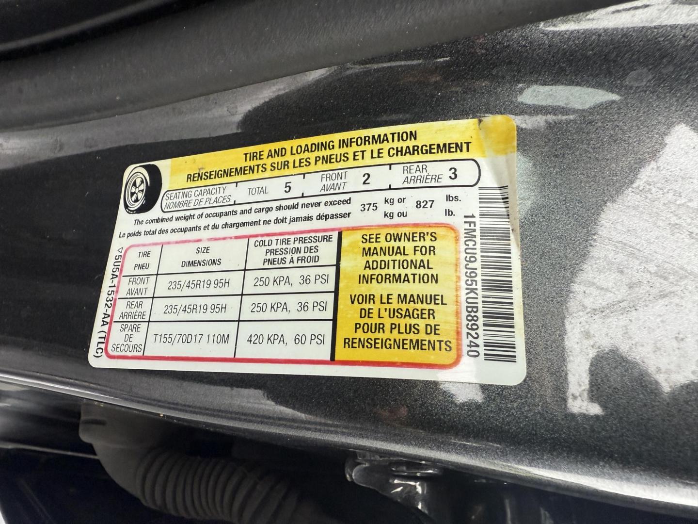 2019 Black /Black Ford Escape Titanium 4WD (1FMCU9J95KU) with an 2.0L I4 DOHC 16V TURBO engine, 6 Speed Auto transmission, located at 547 E. Main St., Orwell, OH, 44076, (440) 437-5893, 41.535435, -80.847855 - Photo#13