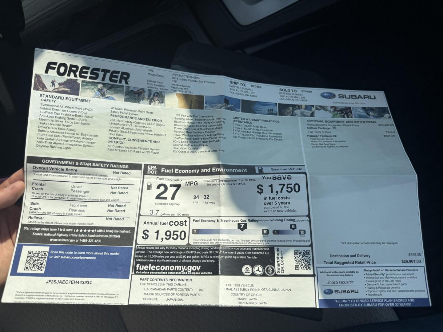 2014 Silver /Gray Subaru Forester 2.5i Premium (JF2SJAEC7EH) with an 2.5L H4 DOHC 16V engine, Automatic transmission, located at 547 E. Main St., Orwell, OH, 44076, (440) 437-5893, 41.535435, -80.847855 - Fresh Local Purchase ----- This 2014 Subaru Forester 2.5i Premium features a 2.5-liter four-cylinder H4 engine paired with Subaru's Symmetrical AWD system, delivering dependable performance and excellent stability across various terrains. It achieves an impressive 31 MPG highway, making it fuel-effi - Photo#32