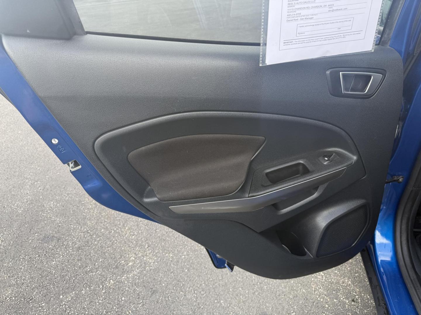 2018 Blue /Black Ford EcoSport SE (MAJ3P1TEXJC) with an 1.0L I3 Turbo engine, 6-Speed Automatic transmission, located at 11115 Chardon Rd. , Chardon, OH, 44024, (440) 214-9705, 41.580246, -81.241943 - This One Owner 2018 Ford EcoSport SE FWD is a compact SUV equipped with a 1.0-liter I3 turbocharged EcoBoost engine, paired with a 6-speed automatic transmission, offering an estimated 29 MPG on the highway. It features a range of convenient amenities including a power driver’s seat, single-zone a - Photo#24