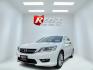 2014 White /Tan Honda Accord EX-L V6 Sedan AT (1HGCR3F8XEA) with an 3.5L V6 SOHC 24V engine, 6-Speed Automatic transmission, located at 547 E. Main St., Orwell, OH, 44076, (440) 437-5893, 41.535435, -80.847855 - This 2014 Honda Accord EX-L is a well-appointed midsize sedan powered by a 3.5-liter V6 engine paired with a 6-speed automatic transmission, achieving a quick 0-60 mph time of 5.6 seconds. It features a luxurious leather interior, dual-zone automatic climate control, and a premium 360-watt audio s - Photo#0