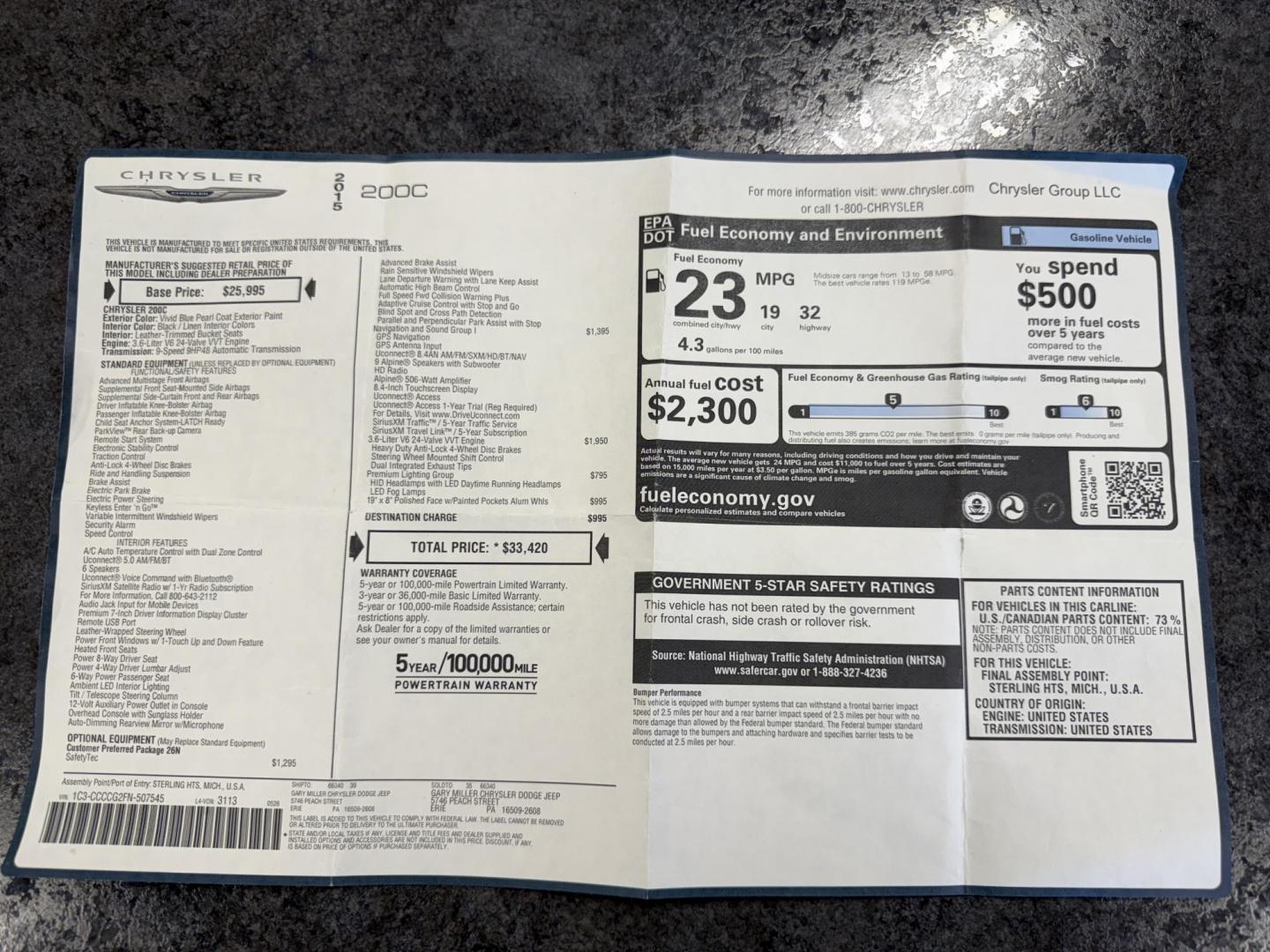 2015 Blue /White Chrysler 200 C (1C3CCCCG2FN) with an 3.6L V6 DOHC 24V engine, 9-Speed Automatic transmission, located at 547 E. Main St., Orwell, OH, 44076, (440) 437-5893, 41.535435, -80.847855 - This 2015 Chrysler 200 C with the 3.6 Pentastar V6 engine offers a compelling blend of performance, comfort, and advanced features, including a 9-speed automatic transmission, leather interior, power front seats, and an 8.4" touchscreen with navigation. It boasts impressive safety and convenience te - Photo#47