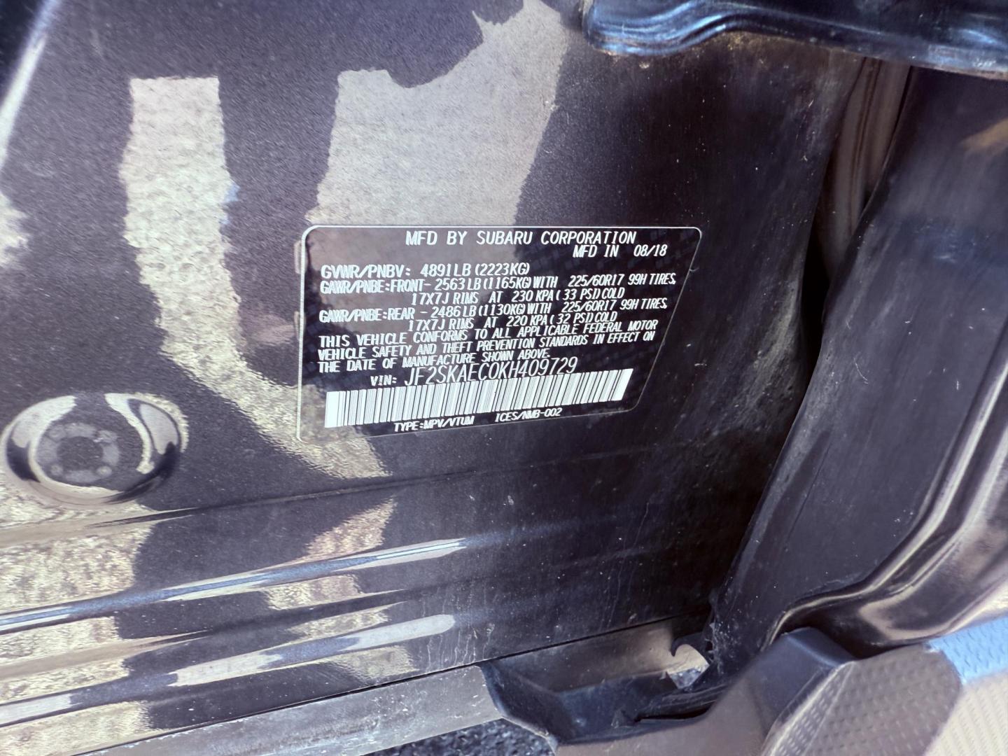 2019 Gray /Black Subaru Forester Premium (JF2SKAEC0KH) with an 2.5L H4 DOHC 16V engine, Automatic transmission, located at 547 E. Main St., Orwell, OH, 44076, (440) 437-5893, 41.535435, -80.847855 - Photo#20