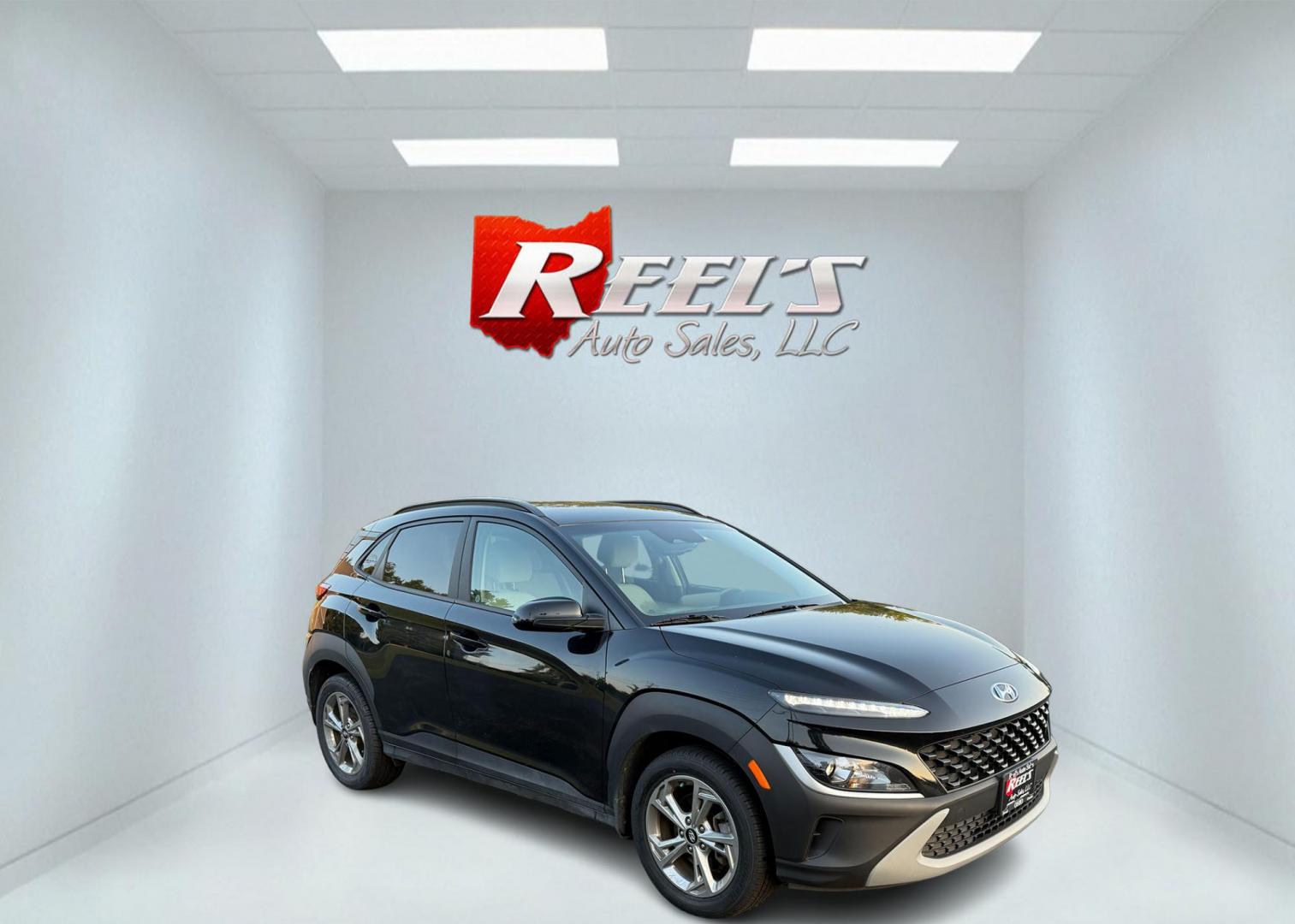2023 Black /BLack Hyundai Kona SEL AWD (KM8K6CAB6PU) with an 2.0L I4 DOHC 16V engine, Automatic transmission, located at 11115 Chardon Rd. , Chardon, OH, 44024, (440) 214-9705, 41.580246, -81.241943 - This One Owner 2023 Hyundai Kona SEL AWD comes equipped with a 2.0L I4 GDI engine, achieving up to 33 MPG on the highway, and features advanced safety tech like forward collision warning with emergency braking, lane keep assist, blind spot monitoring, LED daytime running lights, dusk-sensing headlig - Photo#2