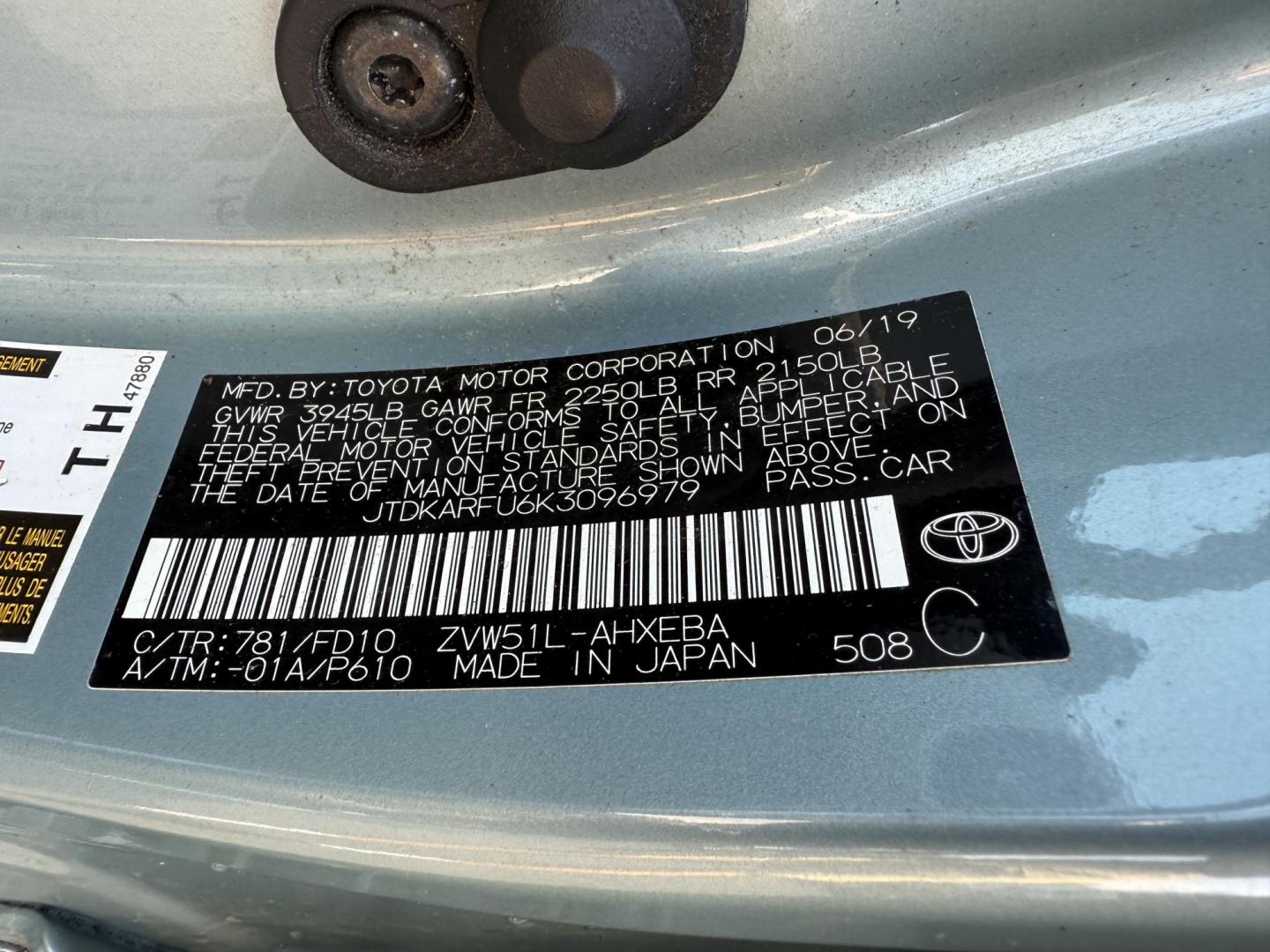 2019 Green /White Toyota Prius LE (JTDKARFU6K3) with an 1.8L I4 DOHC 16V HYBRID engine, Automatic transmission, located at 11115 Chardon Rd. , Chardon, OH, 44024, (440) 214-9705, 41.580246, -81.241943 - This One Owner 2019 Toyota Prius LE offers an impressive 50 MPG combined fuel efficiency and comes well-equipped with features such as full exterior LED lighting, adaptive cruise control, lane keep assist, front and rear parking sensors, forward collision warning, and blind spot monitoring for enhan - Photo#19