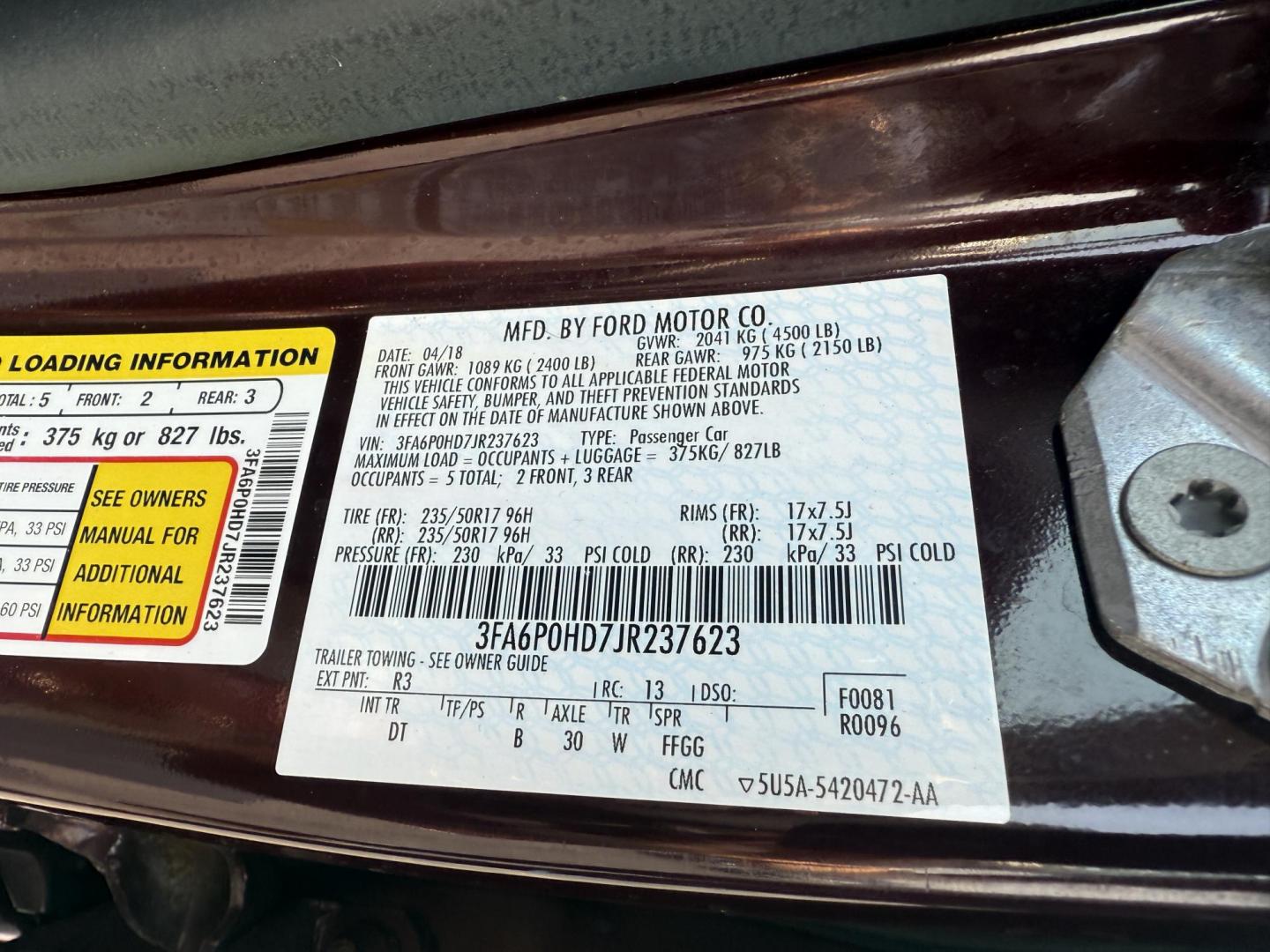 2018 Burgundy /Black Ford Fusion SE (3FA6P0HD7JR) with an 1.5L I4 DOHC 16V Turbo engine, 6A transmission, located at 11115 Chardon Rd. , Chardon, OH, 44024, (440) 214-9705, 41.580246, -81.241943 - This One Owner 2018 Ford Fusion SE FWD is powered by a 1.5L turbocharged EcoBoost I4 engine paired with a 6-speed automatic transmission, delivering up to 34 MPG on the highway. It features an 8.0-inch center touchscreen with Apple CarPlay and Android Auto, dual zone automatic climate control, power - Photo#21