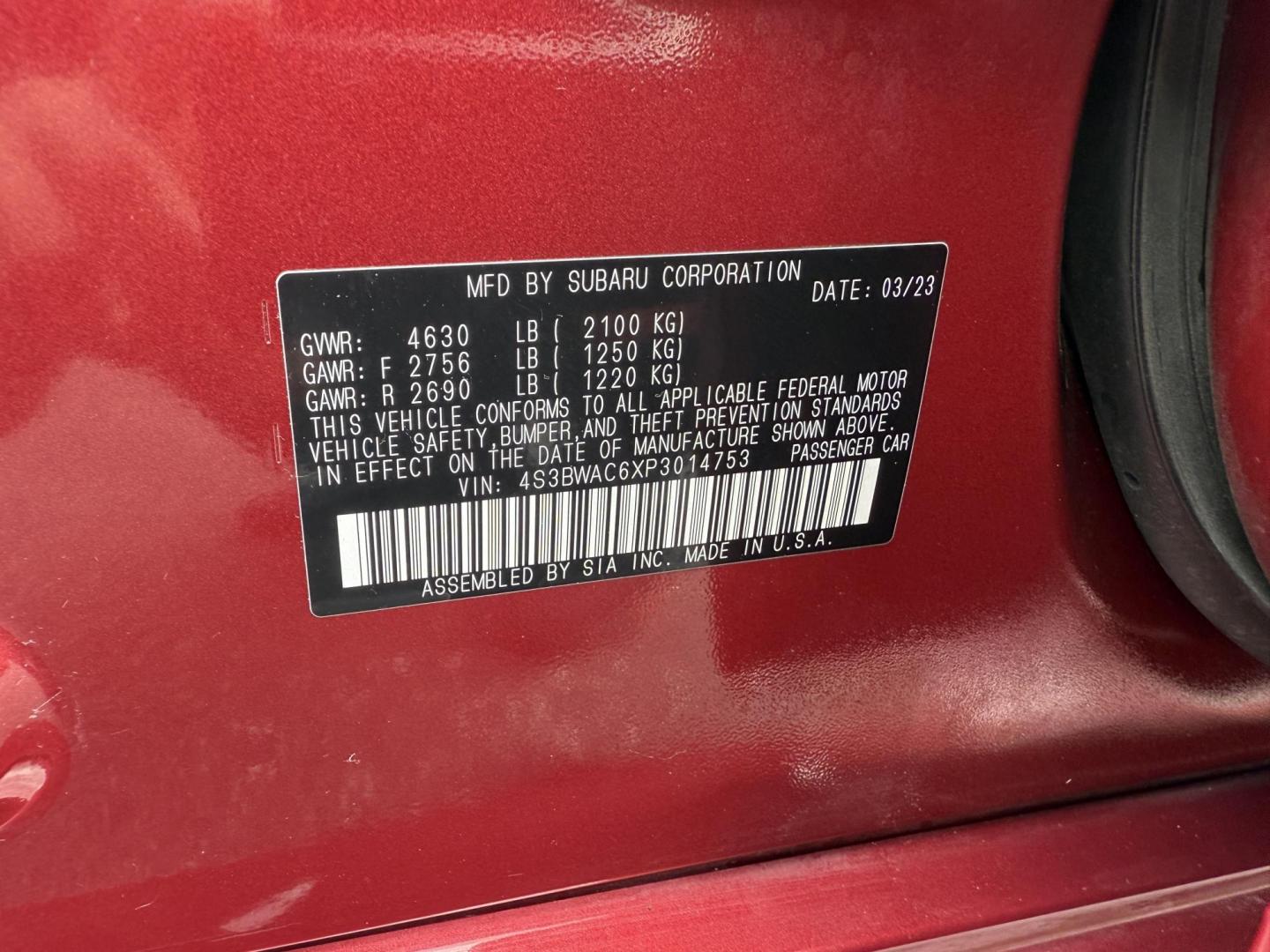 2023 Red /Black Subaru Legacy Premium (4S3BWAC6XP3) with an 2.5L H4 DOHC 16V engine, Automatic transmission, located at 11115 Chardon Rd. , Chardon, OH, 44024, (440) 214-9705, 41.580246, -81.241943 - This One Owner 2023 Subaru Legacy Premium, equipped with a 2.5L H4 engine and Symmetrical All-Wheel Drive, offers up to 35 MPG on the highway. It features full LED exterior lighting, a power driver's seat, Subaru's EyeSight Driver Assist suite (including adaptive cruise control, lane keep assist, an - Photo#20