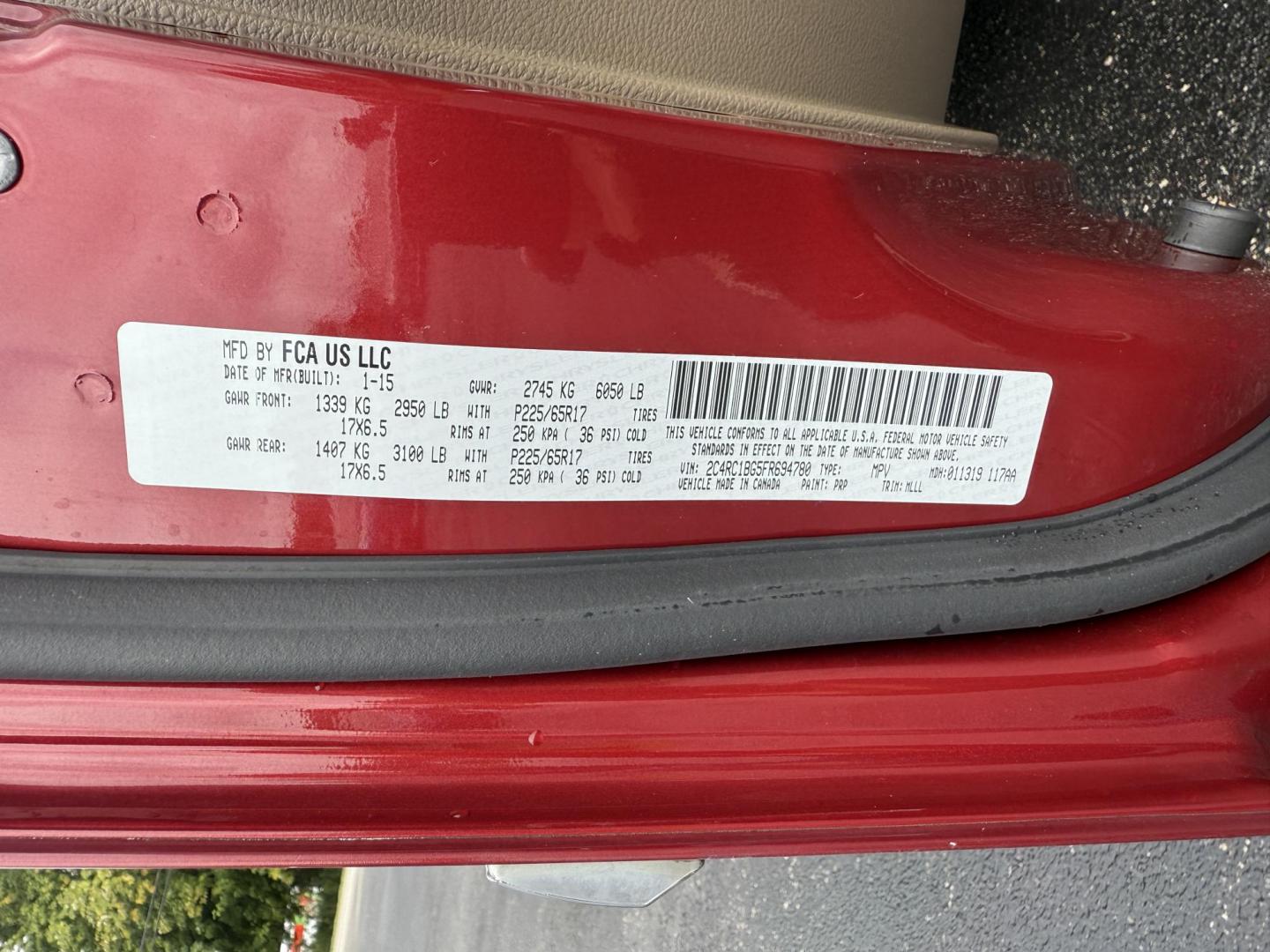 2015 Red /Tan Chrysler Town & Country Touring (2C4RC1BG5FR) with an 3.6L V6 DOHC 24V engine, 6-Speed Automatic transmission, located at 547 E. Main St., Orwell, OH, 44076, (440) 437-5893, 41.535435, -80.847855 - This 2015 Chrysler Town & Country Touring came from Maryland and it shows underneath, equipped with a 3.6L Pentastar V6 engine and 6-speed automatic transmission, offers a luxurious and versatile minivan experience with features like leather interior, tri-zone automatic climate control, power driver - Photo#23