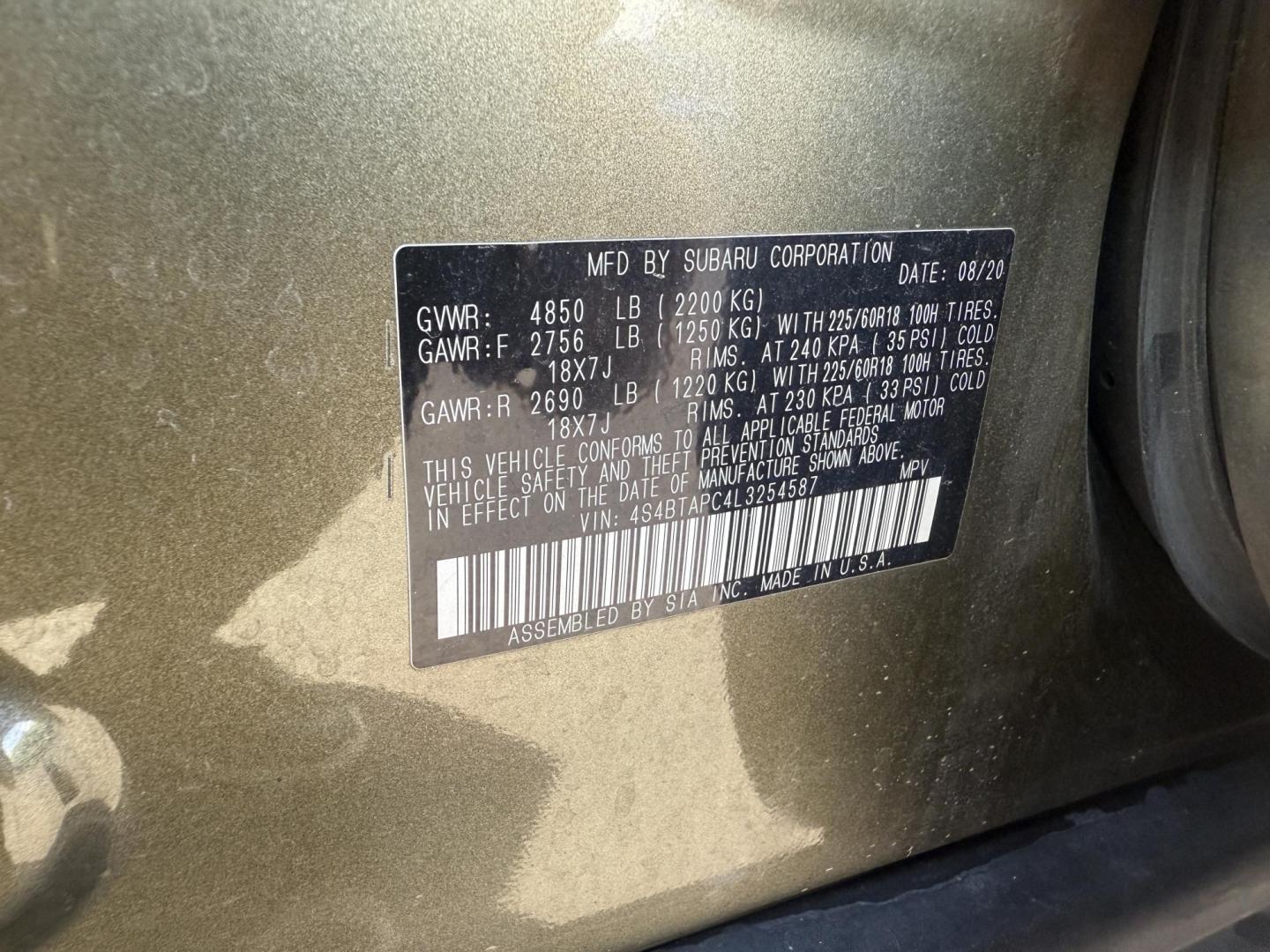 2020 Green /Brown Subaru Outback Touring (4S4BTAPC4L3) with an 2.5L H4 DOHC 16V engine, Automatic transmission, located at 11115 Chardon Rd. , Chardon, OH, 44024, (440) 214-9705, 41.580246, -81.241943 - This One Owner 2020 Subaru Outback Touring with a 2.5L H4 engine and Symmetrical AWD delivers excellent versatility and efficiency, reaching up to 33 MPG highway. It boasts a luxurious leather interior, heated and cooled power front seats, dual-zone automatic climate control, a large 11.6-inch touch - Photo#23