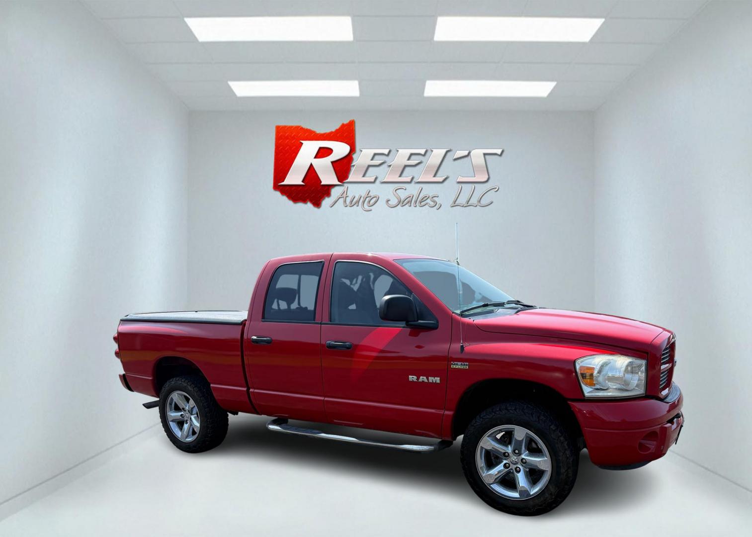 2008 Red /Gray Dodge Ram 1500 SLT Quad Cab 4WD (1D7HU18288S) with an 5.7L V8 OHV 16V engine, 5-Speed Automatic Overdrive transmission, located at 547 E. Main St., Orwell, OH, 44076, (440) 437-5893, 41.535435, -80.847855 - This 2008 Dodge Ram 1500 SLT Quad Cab has spent it's entire life down in Texas. Powered by the 5.7 HEMI V8 engine, 5 speed automatic transmission and 3.93 gearing this truck is rated to tow a respectable 7,450 pounds. On the inside you get a power drivers seat and an aftermarket radio with Bluetooth - Photo#3