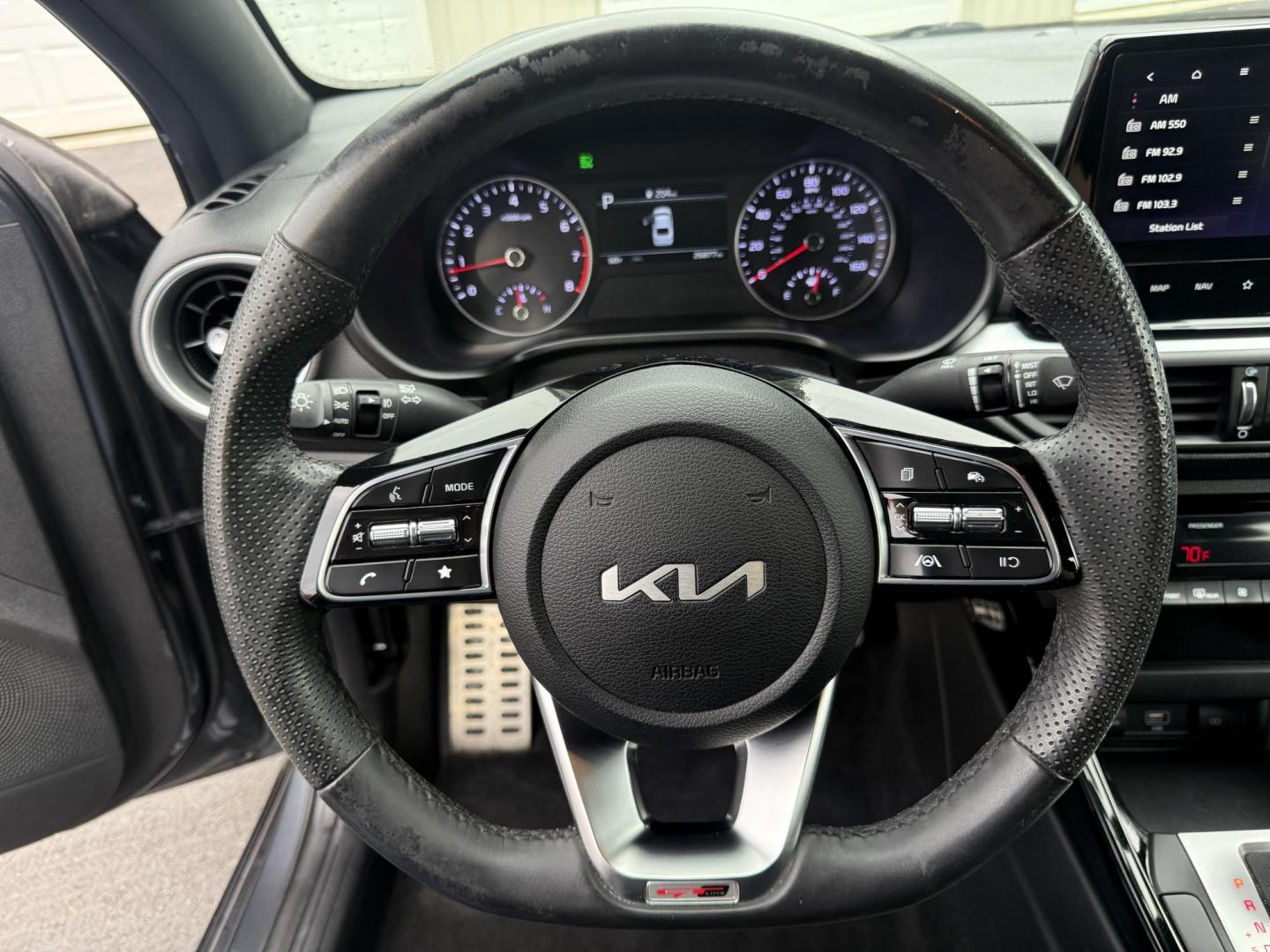 2023 Gray /Black Kia Forte GT Line Auto (3KPF54AD6PE) with an 2.0L I4 DOHC 16V engine, Automatic transmission, located at 11115 Chardon Rd. , Chardon, OH, 44024, (440) 214-9705, 41.580246, -81.241943 - This 2023 Forte GT-Line with the 2.0 MPI engine offers an impressive 39 MPG highway and features full LED exterior lighting, a 4.2" gauge cluster screen, and a 10.25" touchscreen infotainment system with Apple CarPlay, Android Auto, and built-in navigation. Comfort and convenience are enhanced with - Photo#25
