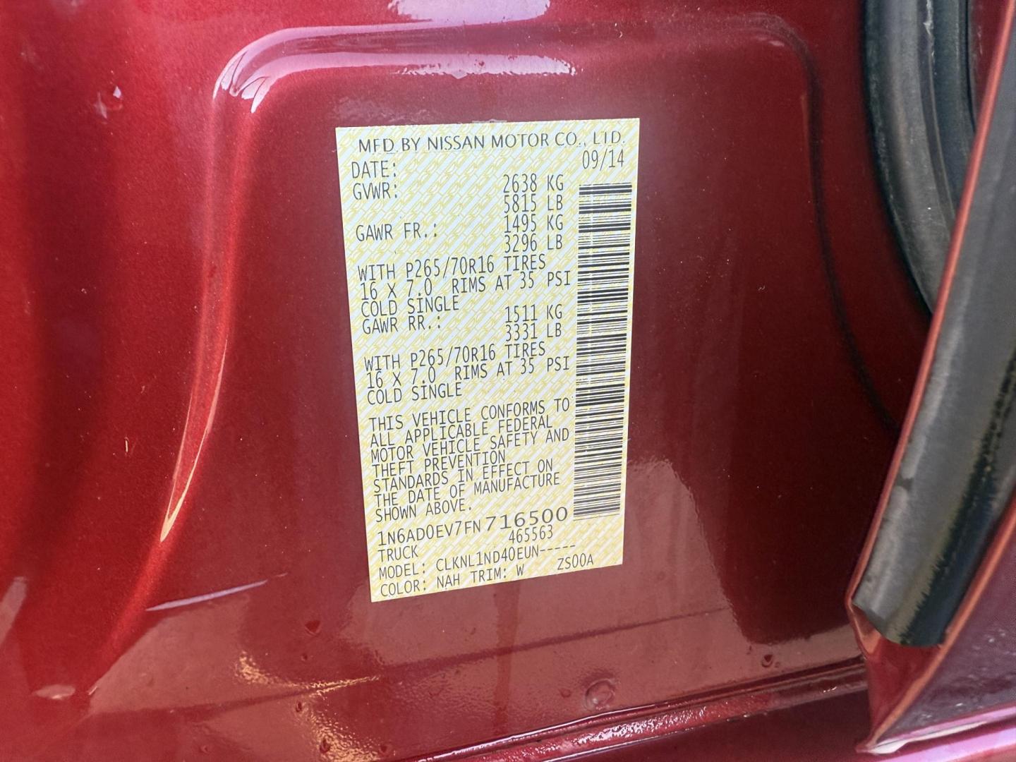 2015 Red /Gray Nissan Frontier S Crew Cab 5AT 4WD (1N6AD0EV7FN) with an 4.0L V6 DOHC 24V engine, 5-Speed Automatic transmission, located at 11115 Chardon Rd. , Chardon, OH, 44024, (440) 214-9705, 41.580246, -81.241943 - This One Owner 2015 Nissan Frontier S Crew Cab 4WD is powered by a robust 4.0L V6 engine mated to a 5-speed automatic transmission, offering a towing capacity of up to 6,100 pounds. It features a Dana 44 rear axle and active brake limited slip differentials, enhancing traction and off-road capabilit - Photo#19