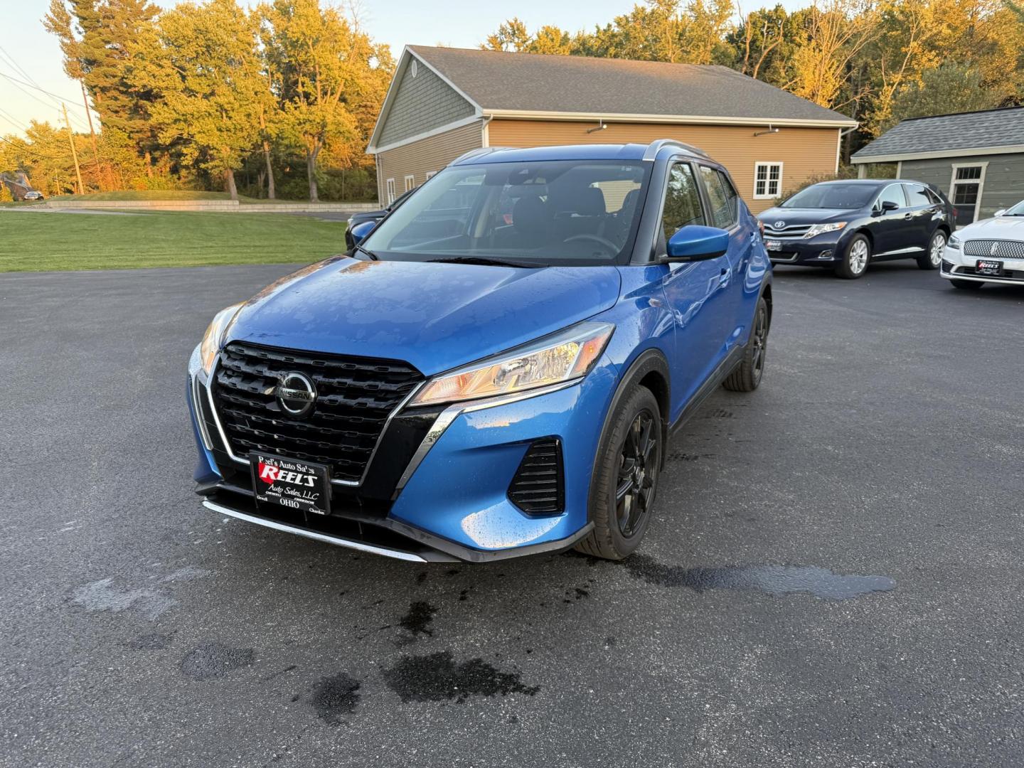 2021 Blue /Black Nissan Kicks SV (3N1CP5CV8ML) with an 1.6L I4 engine, Automatic transmission, located at 11115 Chardon Rd. , Chardon, OH, 44024, (440) 214-9705, 41.580246, -81.241943 - This One Owner 2021 Nissan Kicks SV is powered by a fuel-efficient 1.6L I4 engine delivering up to 36 MPG on the highway, and comes well-equipped with an 8.0" touchscreen featuring Apple CarPlay and Android Auto, adaptive cruise control, lane departure warning, and blind spot monitoring. Additional - Photo#0