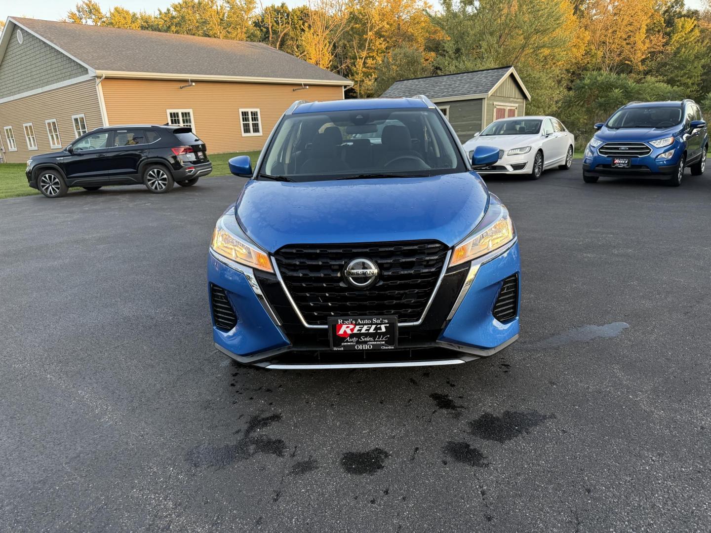 2021 Blue /Black Nissan Kicks SV (3N1CP5CV8ML) with an 1.6L I4 engine, Automatic transmission, located at 11115 Chardon Rd. , Chardon, OH, 44024, (440) 214-9705, 41.580246, -81.241943 - This One Owner 2021 Nissan Kicks SV is powered by a fuel-efficient 1.6L I4 engine delivering up to 36 MPG on the highway, and comes well-equipped with an 8.0" touchscreen featuring Apple CarPlay and Android Auto, adaptive cruise control, lane departure warning, and blind spot monitoring. Additional - Photo#1