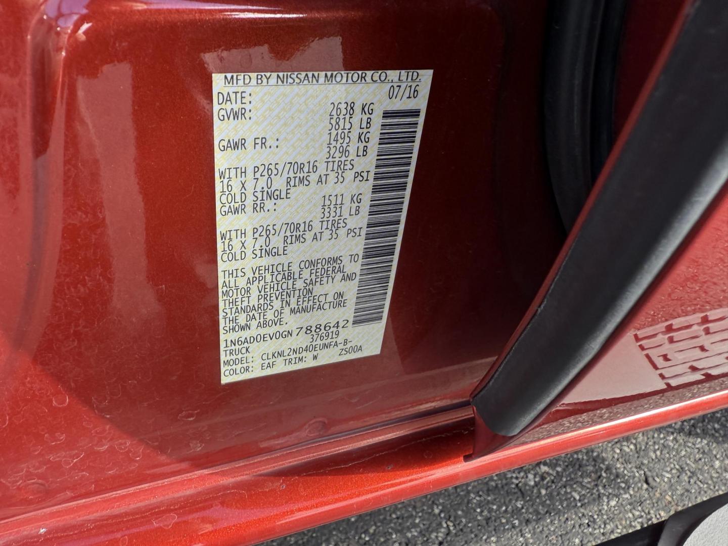 2016 Red /Gray Nissan Frontier SV Crew Cab 5AT 4WD (1N6AD0EV0GN) with an 4.0L V6 DOHC 24V engine, 5A transmission, located at 11115 Chardon Rd. , Chardon, OH, 44024, (440) 214-9705, 41.580246, -81.241943 - Tackle any job or adventure with this 2016 Nissan Frontier SV Crew Cab. Powered by a reliable 4.0L V6 engine and 5-speed automatic transmission, this truck offers a strong 6,300-pound towing capacity and is equipped with a Dana 44 rear axle for added durability. Enjoy added confidence on any terrain - Photo#22