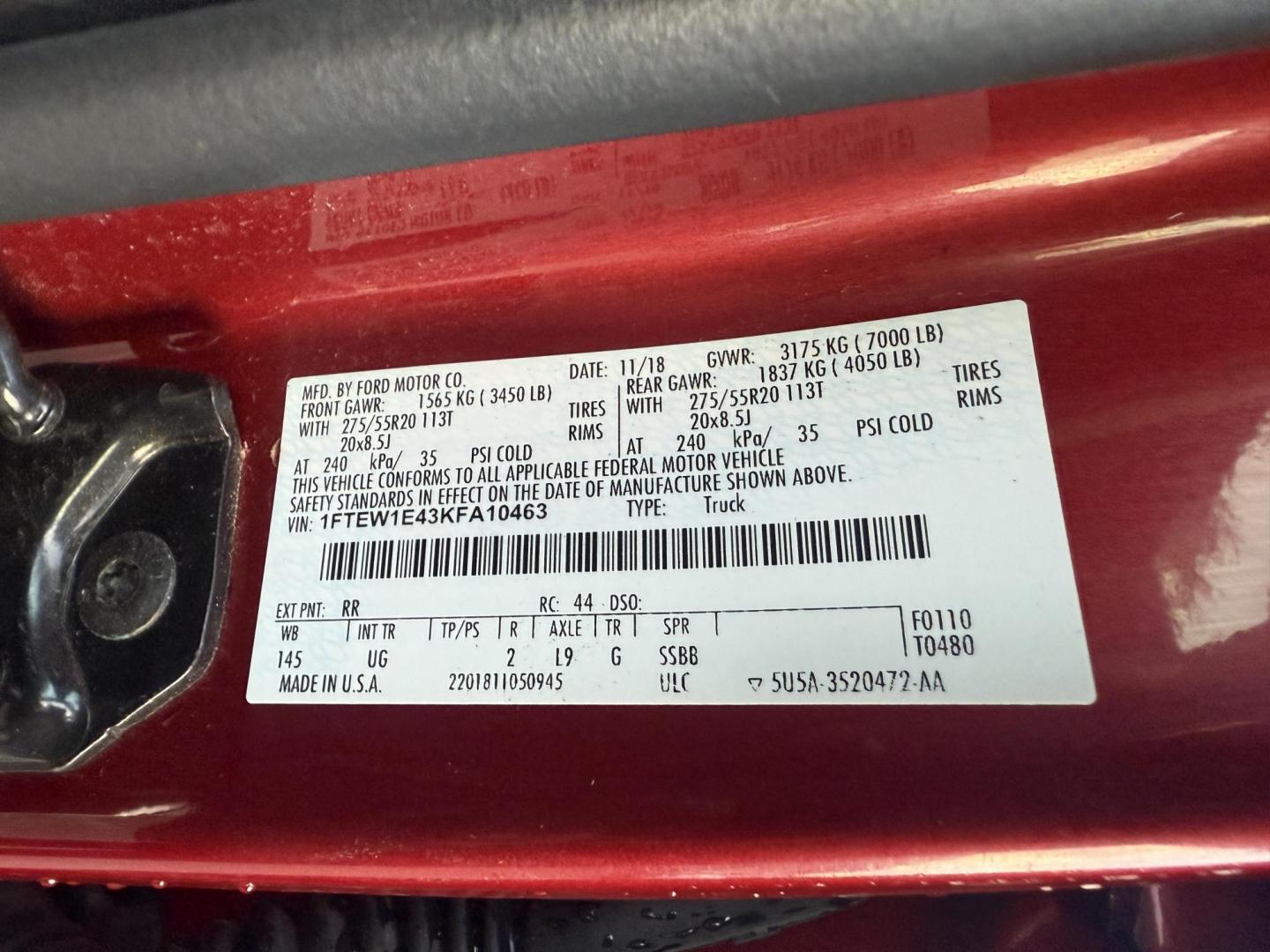 2019 Red /Gray Ford F-150 XLT SuperCrew 5.5-ft. Bed 4WD (1FTEW1E43KF) with an 3.5L V6 Twin Turbo engine, 10 Speed Automatic Transmission transmission, located at 11115 Chardon Rd. , Chardon, OH, 44024, (440) 214-9705, 41.580246, -81.241943 - Photo#24