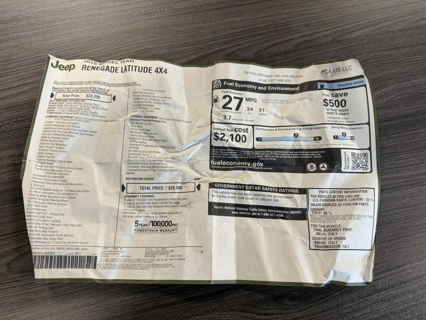 2015 Silver /Gray Jeep Renegade Latitude 4X4 (ZACCJBBH0FP) with an 1.4L I4 DOHC 16V TURBO engine, 6 Speed Manual transmission, located at 11115 Chardon Rd. , Chardon, OH, 44024, (440) 214-9705, 41.580246, -81.241943 - BRAND NEW CLUTH – 2015 Jeep Renegade Latitude 4WD – Adventure-Ready, Efficient, and Packed with Features Embrace every adventure with this 2015 Jeep Renegade Latitude 4WD. Powered by a spirited 1.4L MultiAir Turbo engine and paired with a 6-speed manual transmission, this Renegade offers an e - Photo#42