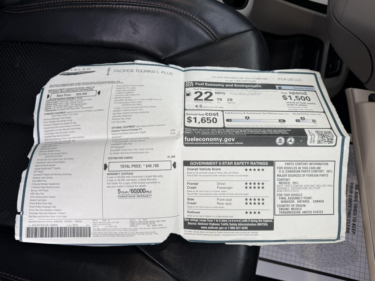 2018 Red /Black Chrysler Pacifica Touring-L Plus (2C4RC1EG7JR) with an 3.6L V6 DOHC 24V engine, Automatic transmission, located at 547 E. Main St., Orwell, OH, 44076, (440) 437-5893, 41.535435, -80.847855 - 2018 Chrysler Pacifica Touring L Plus – Ultimate Family Luxury, Technology, and Versatility Elevate every family adventure in this 2018 Chrysler Pacifica Touring L Plus. Powered by the reliable 3.6L Pentastar V6 engine and a smooth 9-speed automatic transmission, this Pacifica offers up to 28 M - Photo#56