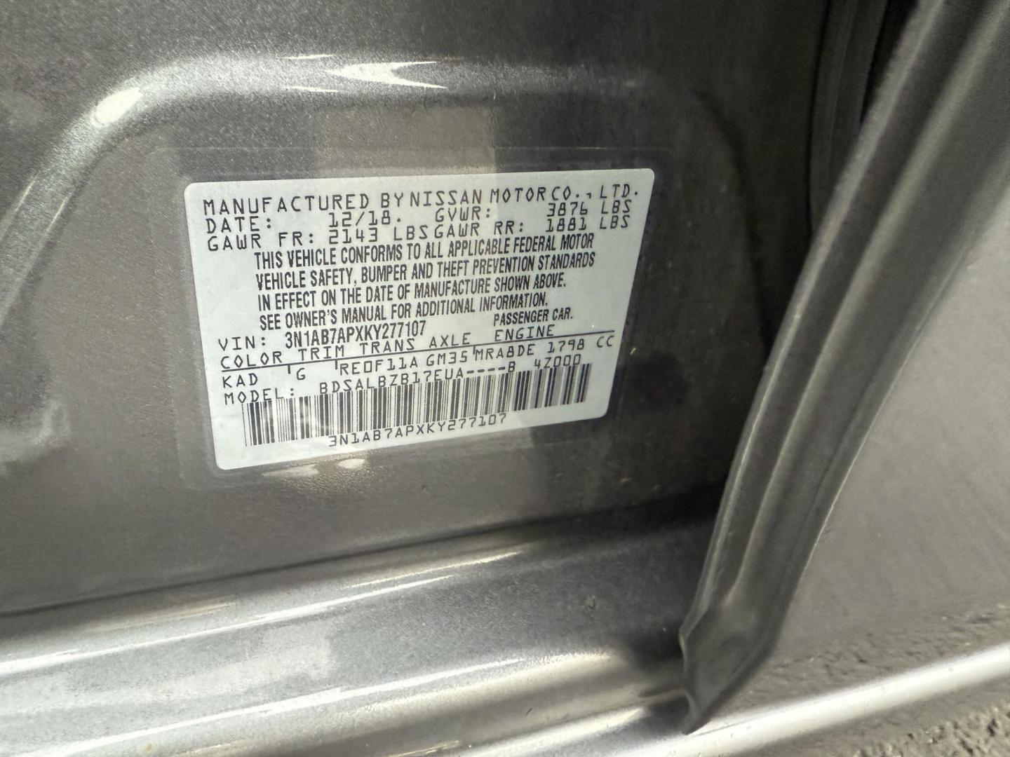 2019 Gray /Black Nissan Sentra S CVT (3N1AB7APXKY) with an 1.8L I4 SFI DOHC 16V engine, Automatic transmission, located at 547 E. Main St., Orwell, OH, 44076, (440) 437-5893, 41.535435, -80.847855 - ONE OWNER – 2019 Nissan Sentra S – Exceptional Efficiency, Modern Tech, and Everyday Confidence Drive smart and save with this 2019 Nissan Sentra S, offering an efficient 1.8L I4 engine that delivers 32 MPG combined and up to 37 MPG highway. With ECO mode, you’ll maximize every mile—perfe - Photo#19