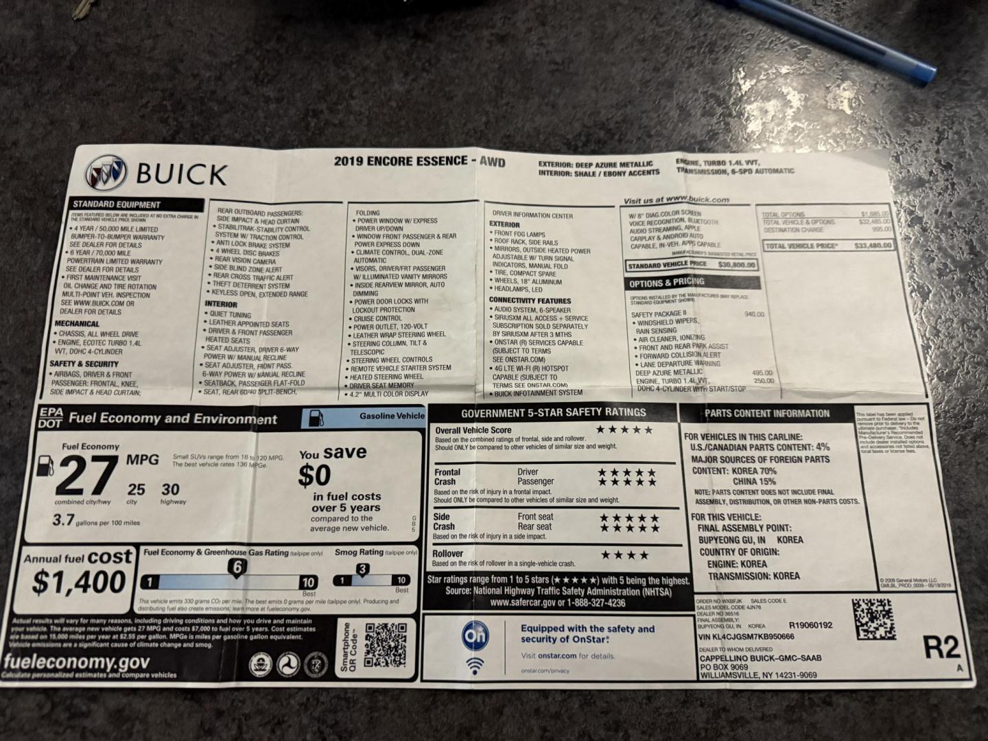 2019 Blue /Tan Buick Encore Essence AWD (KL4CJGSM7KB) with an 1.4L I4 DOHC 16V TURBO engine, Automatic transmission, located at 547 E. Main St., Orwell, OH, 44076, (440) 437-5893, 41.535435, -80.847855 - 2019 Buick Encore Essence AWD – Luxury, Comfort, and Advanced Safety in a Compact SUV Step up to refined driving in this 2019 Buick Encore Essence AWD. Powered by a fuel-efficient 1.4L EcoTec turbocharged engine and 6-speed automatic transmission, this Encore delivers peppy performance and up t - Photo#47