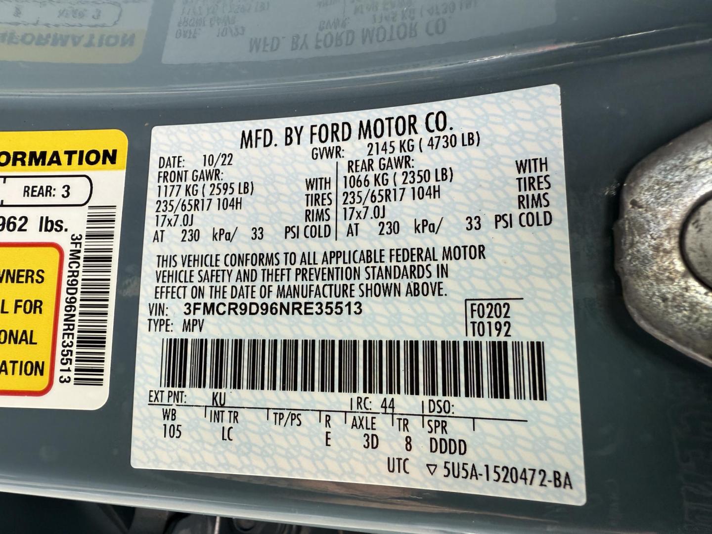 2022 Blue /Black Ford Bronco Sport Badlands (3FMCR9D96NR) with an 2.0L I4 DOHC 16V Turbo engine, Automatic transmission, located at 11115 Chardon Rd. , Chardon, OH, 44024, (440) 214-9705, 41.580246, -81.241943 - 2022 Ford Bronco Sport Badlands 4WD – Adventure-Ready with Cutting-Edge Technology Conquer the outdoors in style and confidence with this 2022 Ford Bronco Sport Badlands. Powered by a lively 2.0L EcoBoost turbocharged I4 engine and an 8-speed automatic transmission, this SUV delivers an impress - Photo#23