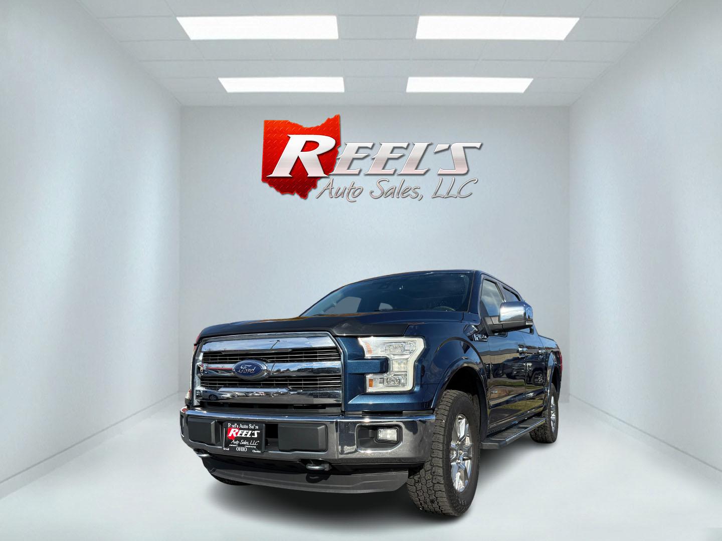 2015 Blue /Black Ford F-150 Lariat SuperCrew 5.5-ft. Bed 4WD (1FTEW1EG2FF) with an 3.5L V6 TWIN TURBO engine, 6-Speed Automatic transmission, located at 547 E. Main St., Orwell, OH, 44076, (440) 437-5893, 41.535435, -80.847855 - 2015 Ford F-150 Lariat Crew Cab – Power, Luxury, and Advanced Capability Experience top-tier performance and premium comfort with this 2015 Ford F-150 Lariat Crew Cab. Under the hood, the powerful 3.5L Twin Turbo EcoBoost engine delivers an impressive 365 horsepower and 420 lb-ft of torque, pai - Photo#0