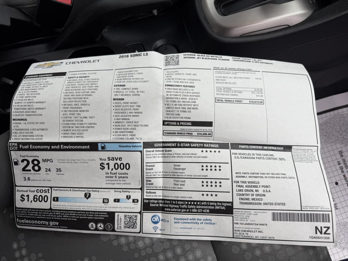 2016 Silver /Gray Chevrolet Sonic LS Auto Sedan (1G1JA5SG7G4) with an 1.8L I4 DOHC 24V engine, Automatic transmission, located at 11115 Chardon Rd. , Chardon, OH, 44024, (440) 214-9705, 41.580246, -81.241943 - One Owner – 2016 Chevrolet Sonic LS Sedan – Efficient, Stylish, and Ready to Drive Discover the perfect balance of economy and style with this 2016 Chevrolet Sonic LS Sedan. Powered by a reliable 1.8L I4 EcoTec engine and paired with a smooth 6-speed automatic transmission, this compact sedan - Photo#37