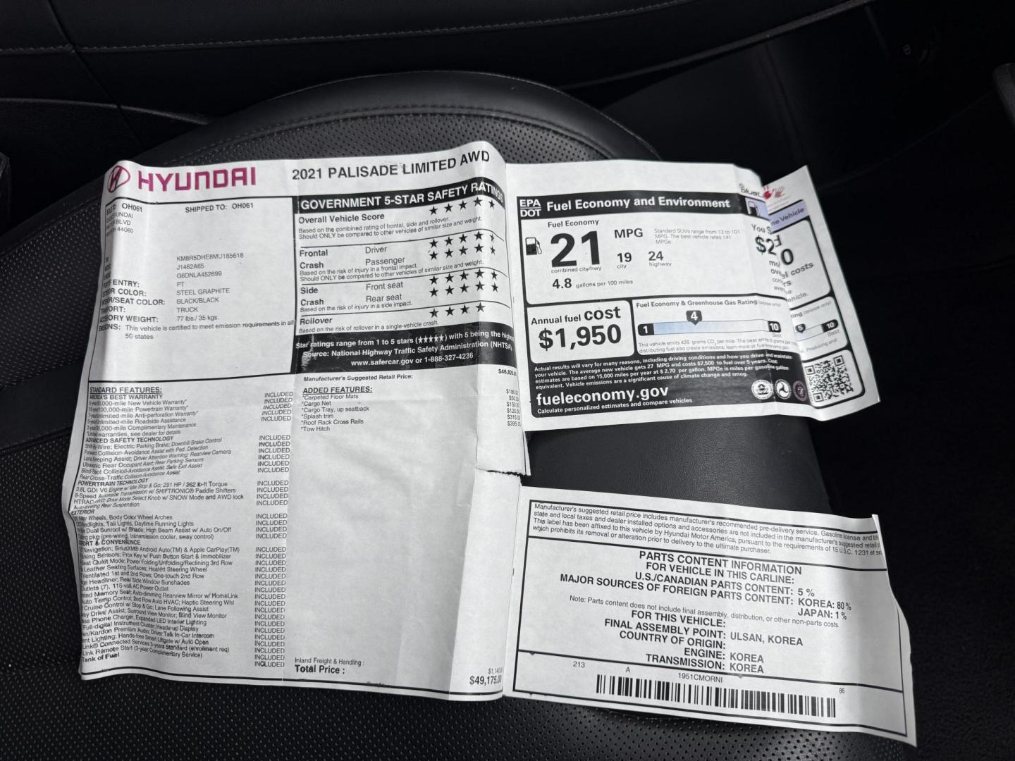 2021 Gray /Black Hyundai Palisade Limited AWD (KM8R5DHE8MU) with an 3.8L V6 DOHC 24V engine, Automatic transmission, located at 11115 Chardon Rd. , Chardon, OH, 44024, (440) 214-9705, 41.580246, -81.241943 - 2021 Hyundai Palisade Limited AWD – Luxury, Technology, and Family-Ready Performance Elevate your driving experience with this 2021 Hyundai Palisade Limited AWD, blending premium comfort, advanced safety, and impressive versatility. Powered by a smooth 3.8L GDI V6 engine paired with an 8-speed - Photo#55