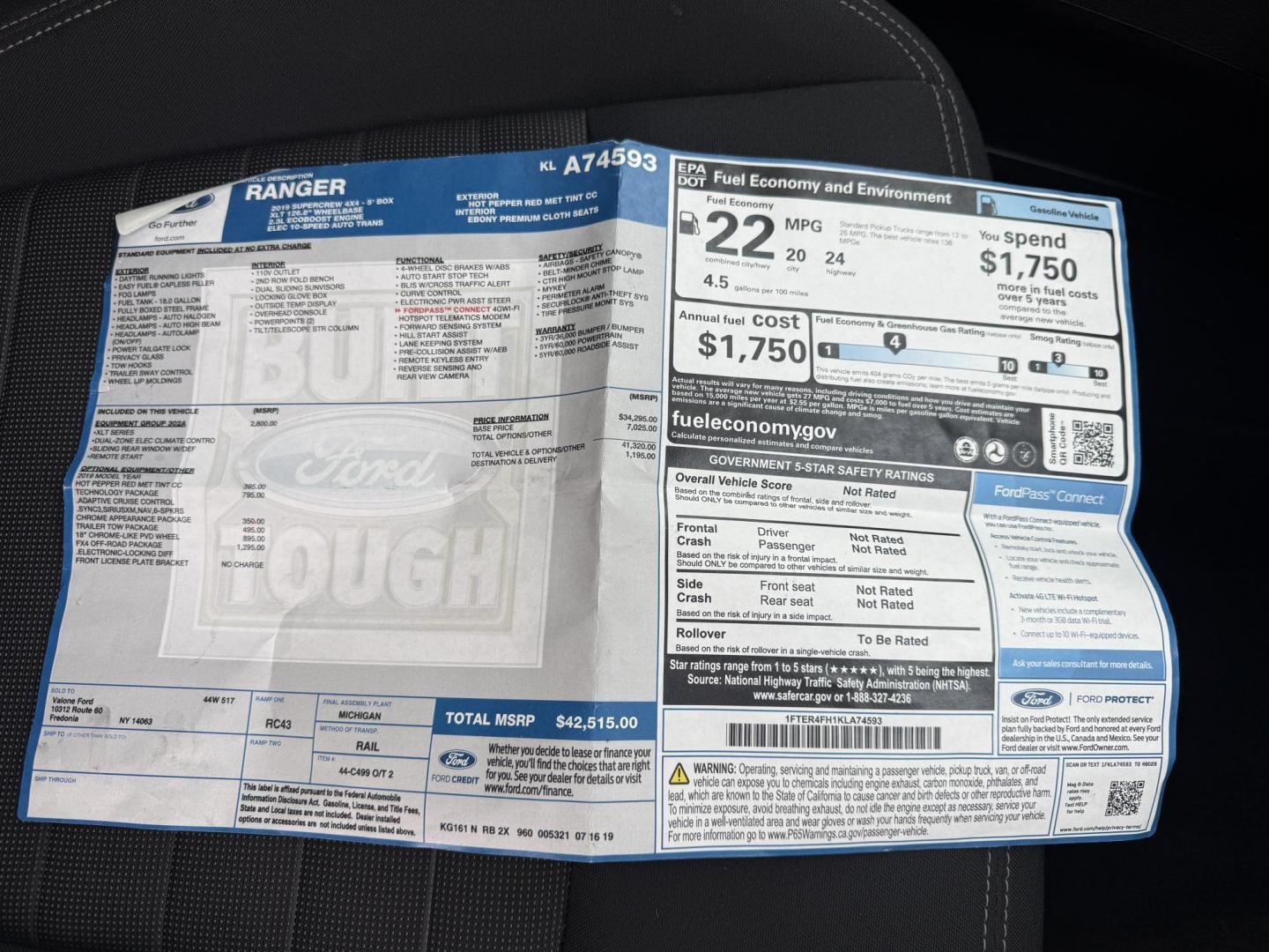 2019 Red /Black Ford Ranger XLT SuperCrew 4WD (1FTER4FH1KL) with an 2.3L I4 DOHC 16V Turbo engine, Automatic transmission, located at 11115 Chardon Rd. , Chardon, OH, 44024, (440) 214-9705, 41.580246, -81.241943 - One Owner – 2019 Ford Ranger XLT Crew Cab 4WD – Rugged Capability, Modern Technology, and Off-Road Adventure Ready Conquer any terrain with confidence in this 2019 Ford Ranger XLT Crew Cab 4WD. Powered by a responsive 2.3L Turbocharged EcoBoost I4 engine and paired with a 10-speed automatic t - Photo#46