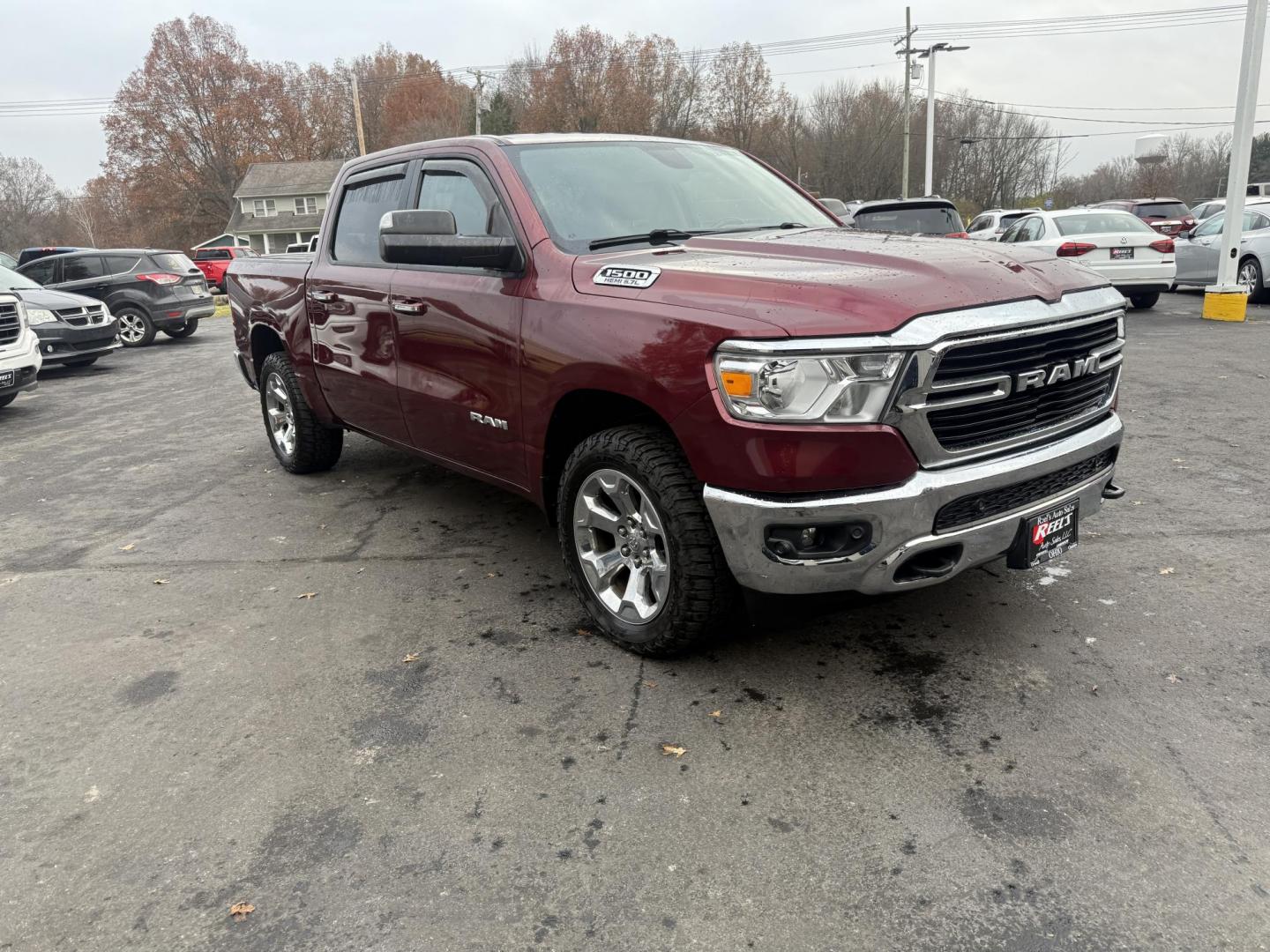 2019 Red /Black RAM 1500 Big Horn Crew Cab SWB 4WD (1C6SRFFT5KN) with an 5.7L V8 OHV 16V engine, Automatic transmission, located at 547 E. Main St., Orwell, OH, 44076, (440) 437-5893, 41.535435, -80.847855 - 2019 Ram 1500 Big Horn Crew Cab 4WD – Bold Power, Premium Comfort, and Rugged Capability Take command of the road with this 2019 Ram 1500 Big Horn Crew Cab 4WD. Powered by the legendary 5.7L HEMI V8 engine delivering 395 horsepower and 410 lb-ft of torque, this truck is built to tackle any task - Photo#2