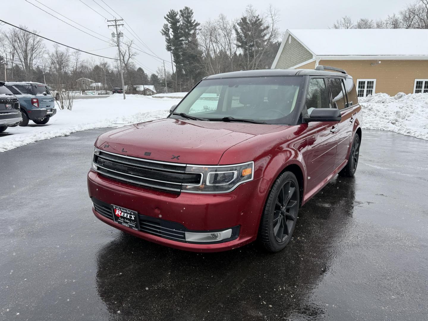 2017 Red /Gray Ford Flex Limited AWD w/EcoBoost (2FMHK6DTXHB) with an 3.5L V6 DOHC 24V TWIN TURBO engine, Automatic transmission, located at 11115 Chardon Rd. , Chardon, OH, 44024, (440) 214-9705, 41.580246, -81.241943 - Photo#0