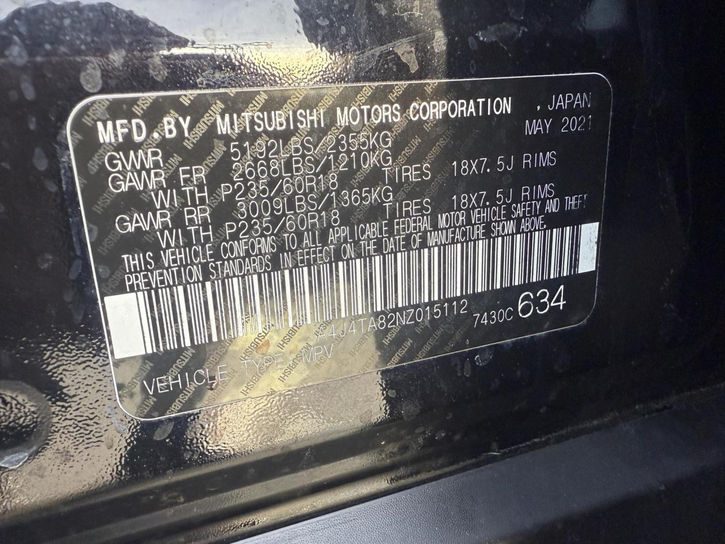 2022 Black /Black Mitsubishi Outlander ES 4WD (JA4J4TA82NZ) with an 2.5L I4 DOHC 16V engine, Automatic transmission, located at 547 E. Main St., Orwell, OH, 44076, (440) 437-5893, 41.535435, -80.847855 - Photo#19