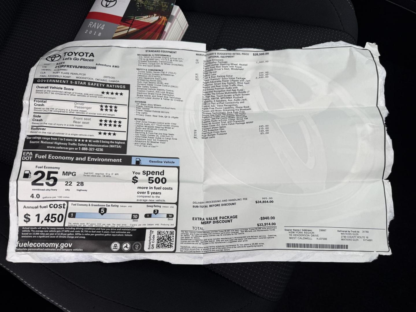 2018 Red /Black Toyota RAV4 Adventure AWD (2T3RFREV8JW) with an 2.5L I4 DOHC 16V engine, Automatic transmission, located at 11115 Chardon Rd. , Chardon, OH, 44024, (440) 214-9705, 41.580246, -81.241943 - One Owner ---- 2018 Toyota RAV4 Adventure AWD – Rugged Versatility, Advanced Safety, and Everyday Comfort Get ready for your next adventure with this 2018 Toyota RAV4 Adventure AWD. Powered by a reliable 2.5L I4 engine and a smooth 6-speed automatic transmission, this SUV delivers impressive ef - Photo#46