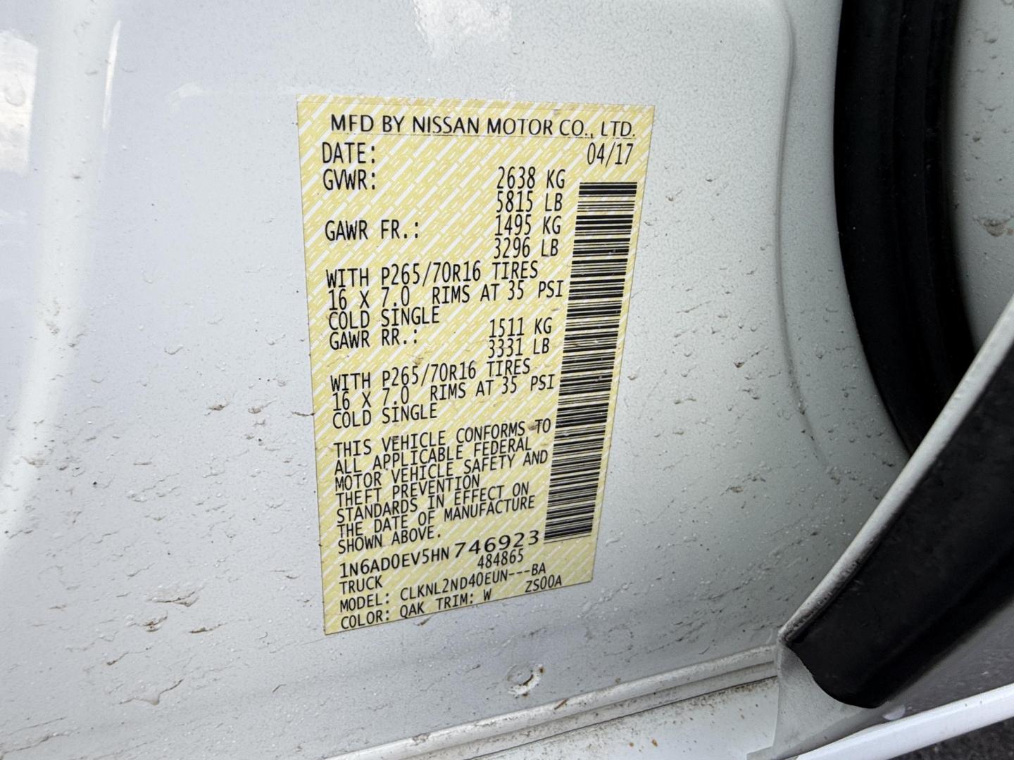 2017 White /Gray Nissan Frontier SV Crew Cab 5AT 4WD (1N6AD0EV5HN) with an 4.0L V6 DOHC 24V engine, Automatic transmission, located at 11115 Chardon Rd. , Chardon, OH, 44024, (440) 214-9705, 41.580246, -81.241943 - 2017 Nissan Frontier SV Crew Cab 4WD – Rugged Capability, Modern Convenience, and Proven Reliability Take on any road or job with confidence in this 2017 Nissan Frontier SV Crew Cab 4WD. Powered by a robust 4.0L V6 engine and a smooth 5-speed automatic transmission, this truck delivers the musc - Photo#29