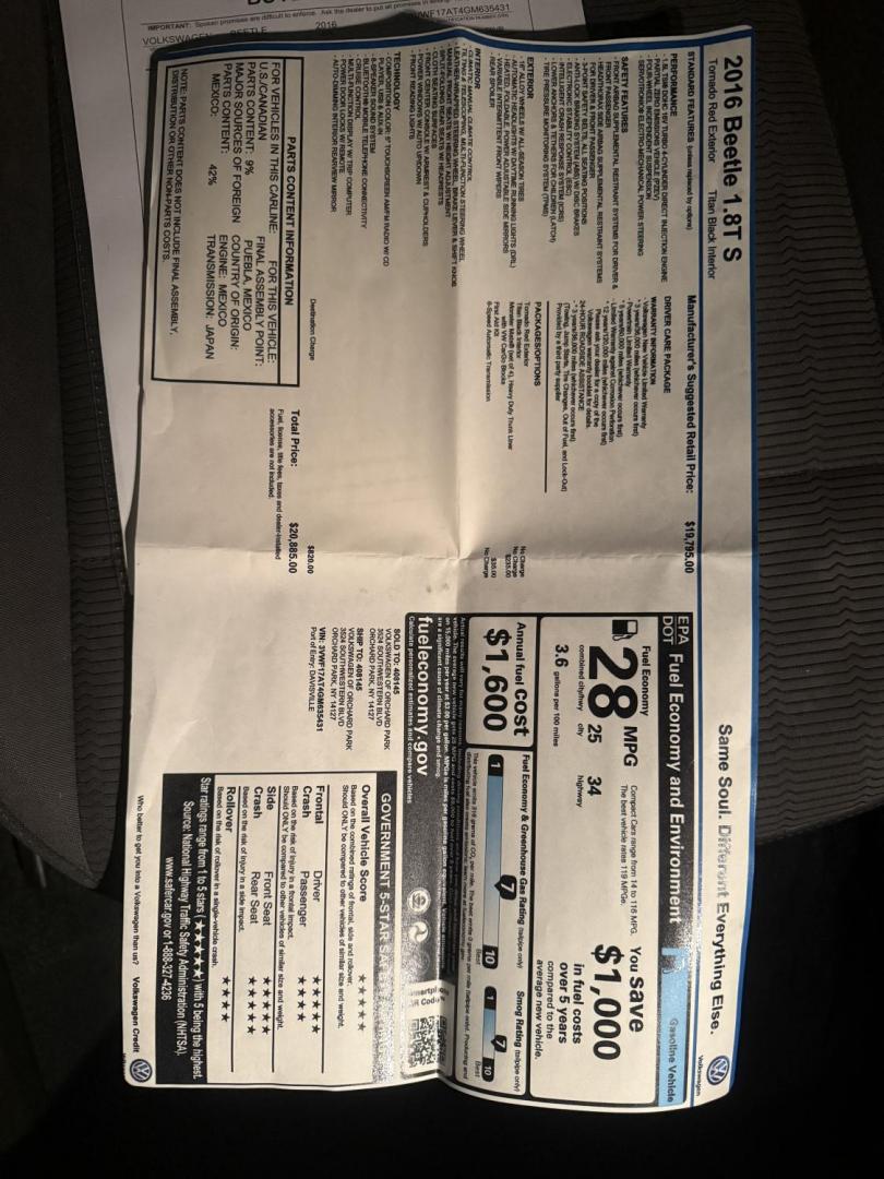 2016 Red /Black Volkswagen Beetle 1.8T S (3VWF17AT4GM) with an 1.8L I4 DOHC 16V Turbo engine, Automatic transmission, located at 11115 Chardon Rd. , Chardon, OH, 44024, (440) 214-9705, 41.580246, -81.241943 - 2016 Volkswagen Beetle 1.8T S – Turbocharged Fun, Modern Features, and Iconic Style Make every drive memorable in this 2016 Volkswagen Beetle 1.8T S! Under the hood, a lively 1.8L turbocharged engine pairs with a smooth 6-speed automatic transmission to deliver peppy performance and outstanding - Photo#16