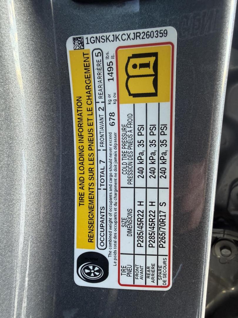 2018 Gray /Black Chevrolet Suburban Premier 4WD (1GNSKJKCXJR) with an 5.3L V8 OHV 16V engine, Automatic transmission, located at 547 E. Main St., Orwell, OH, 44076, (440) 437-5893, 41.535435, -80.847855 - 2018 Chevrolet Suburban Premier – Full-Size Luxury, Family Versatility, and Advanced Safety Travel in first-class comfort and confidence with this 2018 Chevrolet Suburban Premier. Powered by a robust 5.3L EcoTec3 V8 engine paired with a smooth 6-speed automatic transmission, 3.42 gearing, and a - Photo#41
