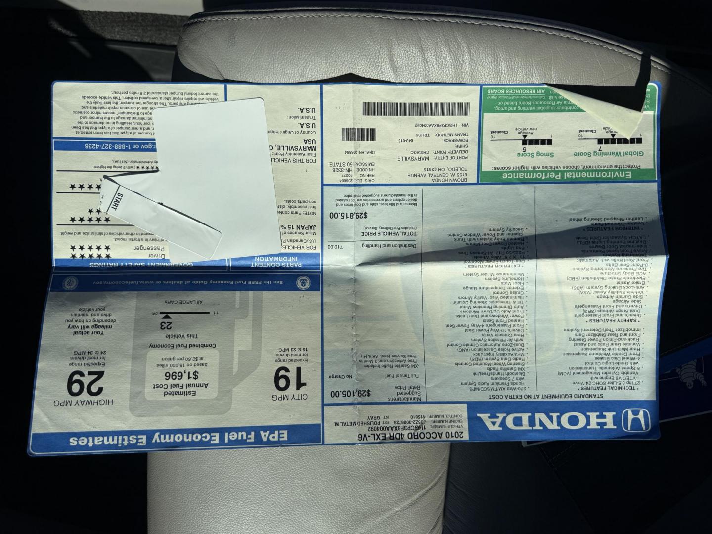 2010 Gray /Gray Honda Accord EX-L V-6 Sedan AT (1HGCP3F8XAA) with an 3.5L V6 SOHC 24V engine, Automatic transmission, located at 11115 Chardon Rd. , Chardon, OH, 44024, (440) 214-9705, 41.580246, -81.241943 - This 2010 Honda Accord EX-L with the powerhouse 3.5L V6 V-TEC engine is the perfect blend of thrilling performance, legendary reliability, and loaded luxury – and it’s only got 69K miles on the clock! Feel the rush from that smooth 5-speed automatic transmission delivering effortless power, whi - Photo#41