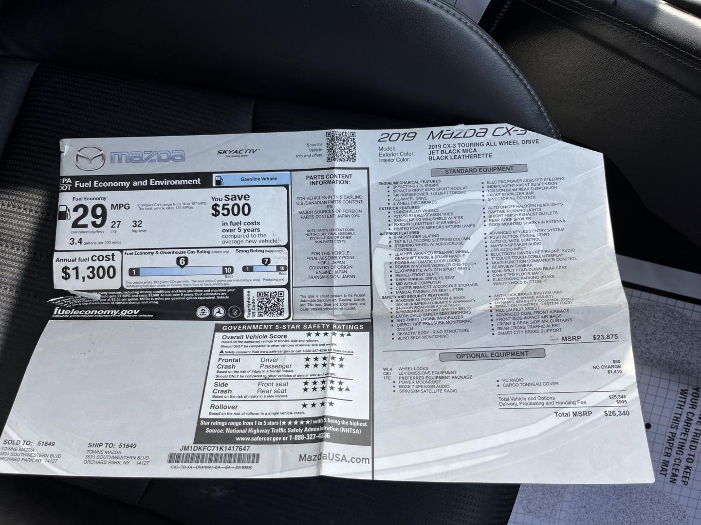 2019 Black /Black Mazda CX-3 Touring AWD (JM1DKFC71K1) with an 2.0L I4 DOHC 16V engine, Automatic transmission, located at 11115 Chardon Rd. , Chardon, OH, 44024, (440) 214-9705, 41.580246, -81.241943 - 2019 Mazda CX-3 Touring AWD – Sporty Compact Crossover with Premium Features and Strong Efficiency! This 2019 Mazda CX-3 Touring AWD is a fun-to-drive and stylish compact SUV that offers engaging performance and upscale comfort. Powered by a responsive 2.0L I4 engine paired with a smooth 6-speed- Photo#39