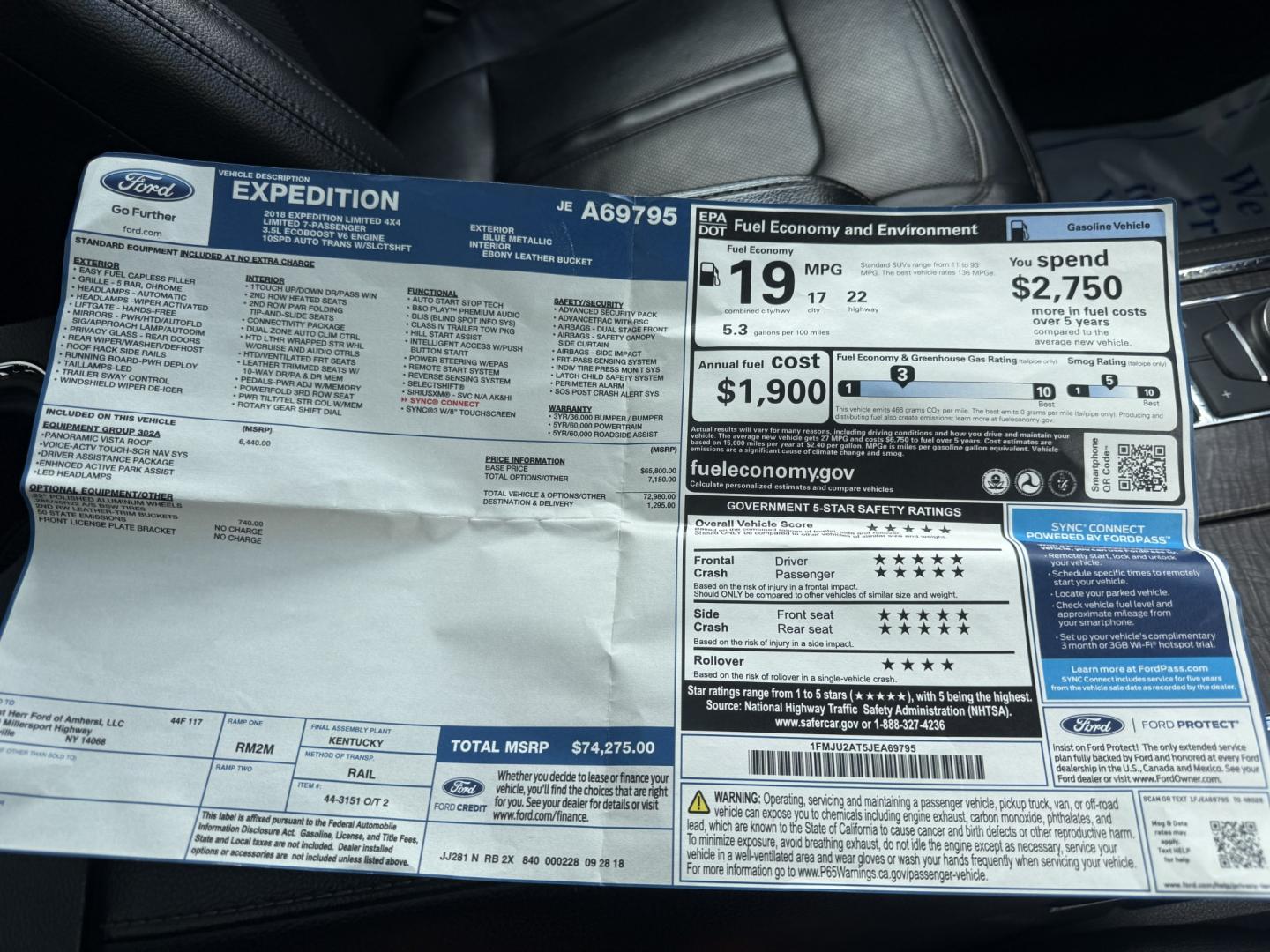 2018 Blue /Black Ford Expedition Limited 4WD (1FMJU2AT5JE) with an 3.5L V6 DOHC 24V Twin Turbo engine, Automatic transmission, located at 547 E. Main St., Orwell, OH, 44076, (440) 437-5893, 41.535435, -80.847855 - 2018 Ford Expedition Limited 4WD – Full-Size Family Luxury with Twin-Turbo Power This 2018 Ford Expedition Limited 4WD is built for families who want space, comfort, and a more upscale presence. Finished in Blue Metallic and riding on 22" wheels, with full LED exterior lighting, it has the look o- Photo#45
