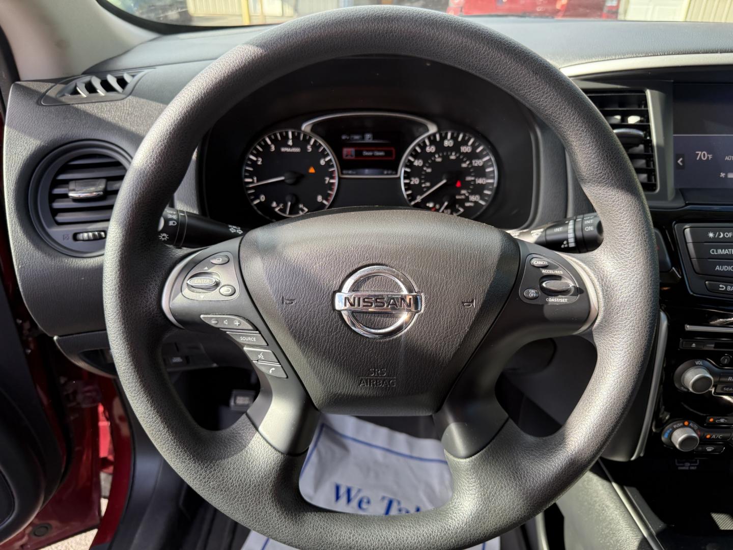 2018 Red /Black Nissan Pathfinder S 4WD (5N1DR2MM8JC) with an 3.5L V6 DOHC 24V engine, Automatic transmission, located at 547 E. Main St., Orwell, OH, 44076, (440) 437-5893, 41.535435, -80.847855 - 2018 Nissan Pathfinder S 4WD – Room for Seven with Fresh Brakes and One-Owner History If you need a three-row SUV that can take the whole family, this 2018 Nissan Pathfinder S 4WD is a practical choice. With room for seven, it is built for school runs, weekend trips, and everyday family life. The- Photo#10