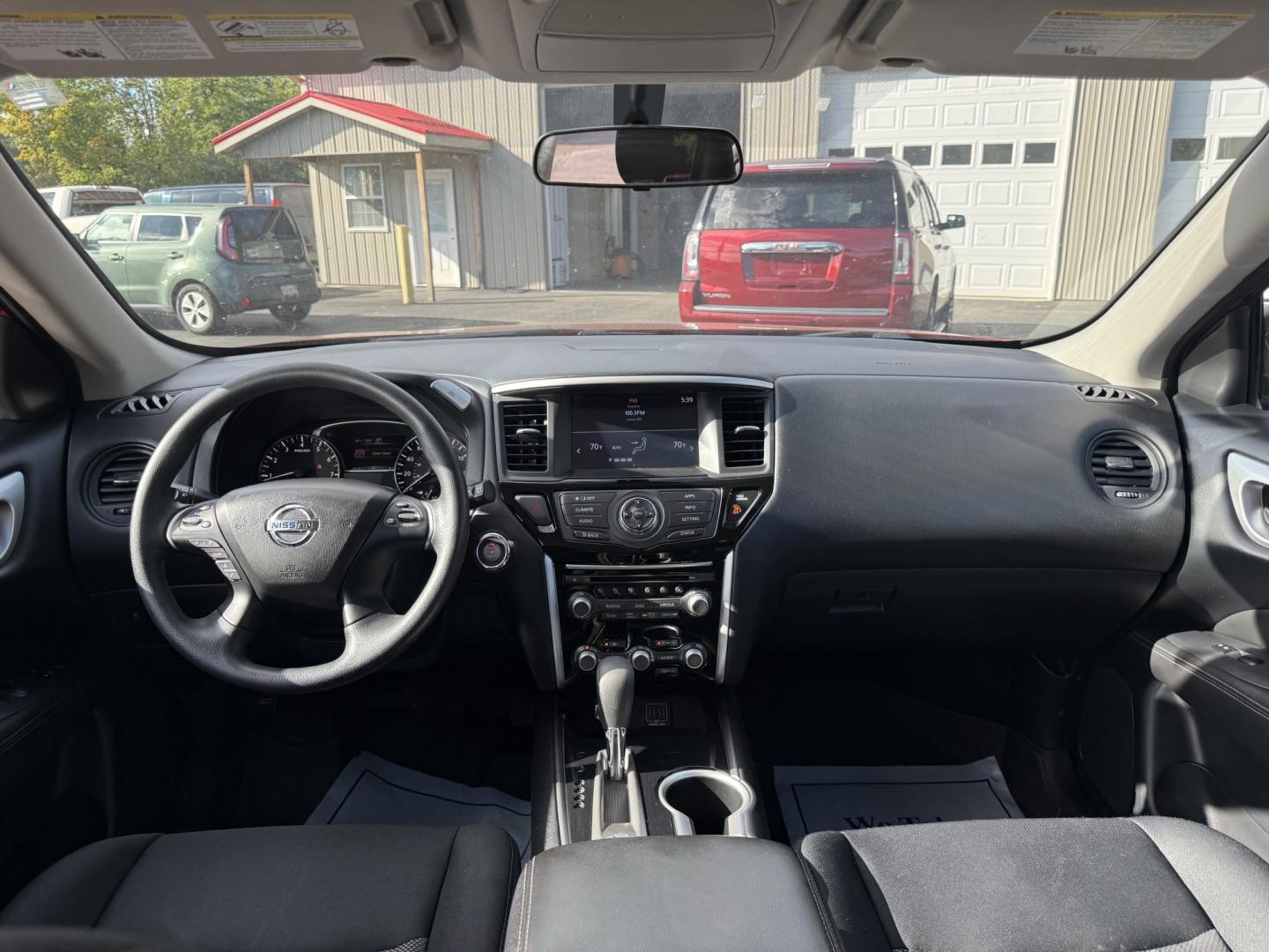 2018 Red /Black Nissan Pathfinder S 4WD (5N1DR2MM8JC) with an 3.5L V6 DOHC 24V engine, Automatic transmission, located at 547 E. Main St., Orwell, OH, 44076, (440) 437-5893, 41.535435, -80.847855 - 2018 Nissan Pathfinder S 4WD – Room for Seven with Fresh Brakes and One-Owner History If you need a three-row SUV that can take the whole family, this 2018 Nissan Pathfinder S 4WD is a practical choice. With room for seven, it is built for school runs, weekend trips, and everyday family life. The- Photo#19