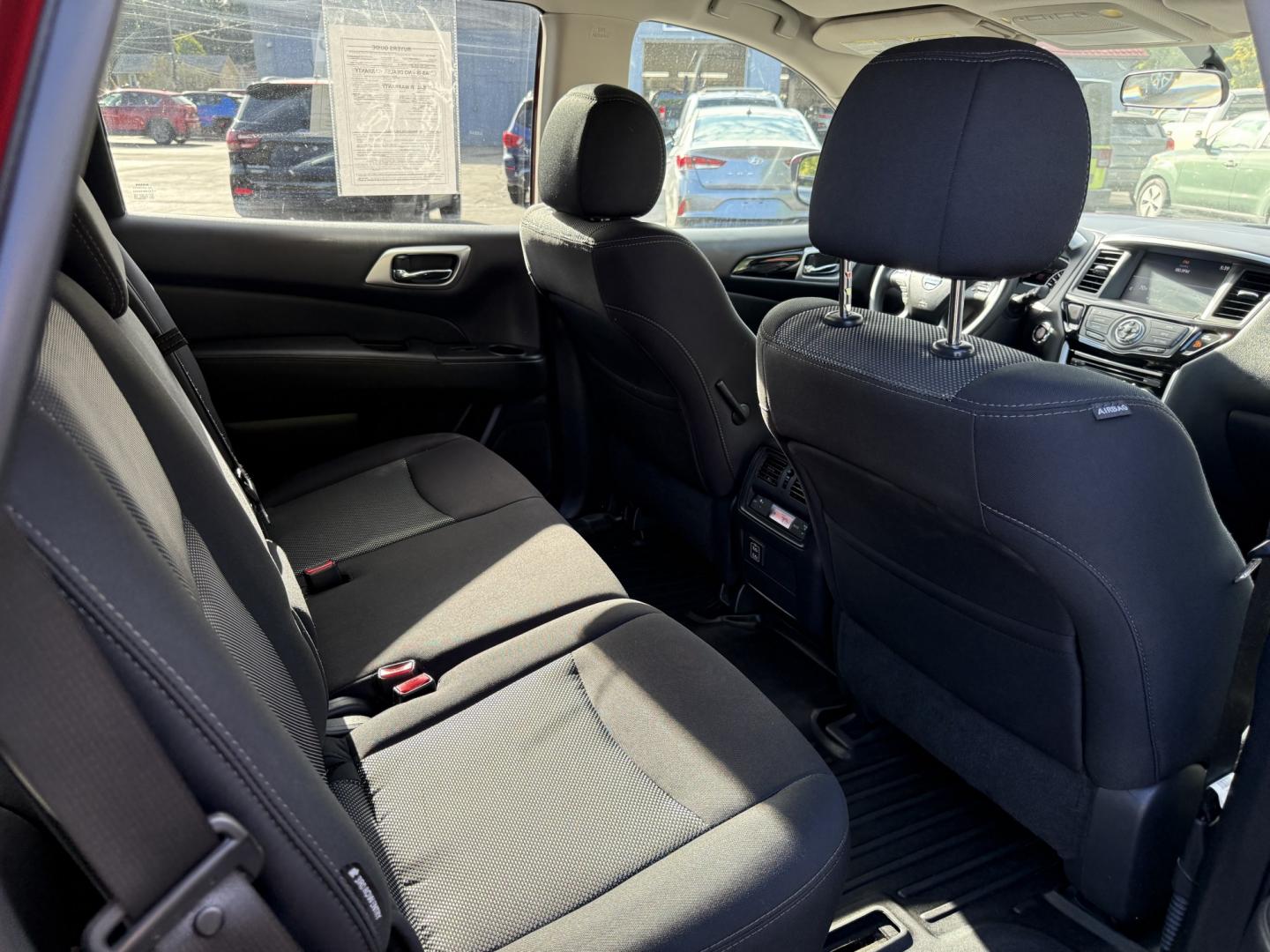 2018 Red /Black Nissan Pathfinder S 4WD (5N1DR2MM8JC) with an 3.5L V6 DOHC 24V engine, Automatic transmission, located at 547 E. Main St., Orwell, OH, 44076, (440) 437-5893, 41.535435, -80.847855 - 2018 Nissan Pathfinder S 4WD – Room for Seven with Fresh Brakes and One-Owner History If you need a three-row SUV that can take the whole family, this 2018 Nissan Pathfinder S 4WD is a practical choice. With room for seven, it is built for school runs, weekend trips, and everyday family life. The- Photo#36
