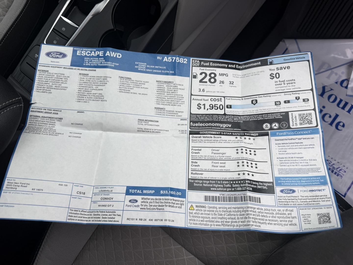 2024 Silver /Gray Ford Escape Active AWD (1FMCU9GN0RU) with an 1.5L I3 DOHC 16V TURBO engine, Automatic transmission, located at 547 E. Main St., Orwell, OH, 44076, (440) 437-5893, 41.535435, -80.847855 - 2024 Ford Escape Active AWD – One-Owner Compact Crossover with Fresh Tires This is a current-generation Escape with the practical details most buyers want. Finished in Iconic Silver Metallic on 17" alloy wheels, with full LED exterior lighting, it has a clean, modern look. One-owner Carfax histor- Photo#51